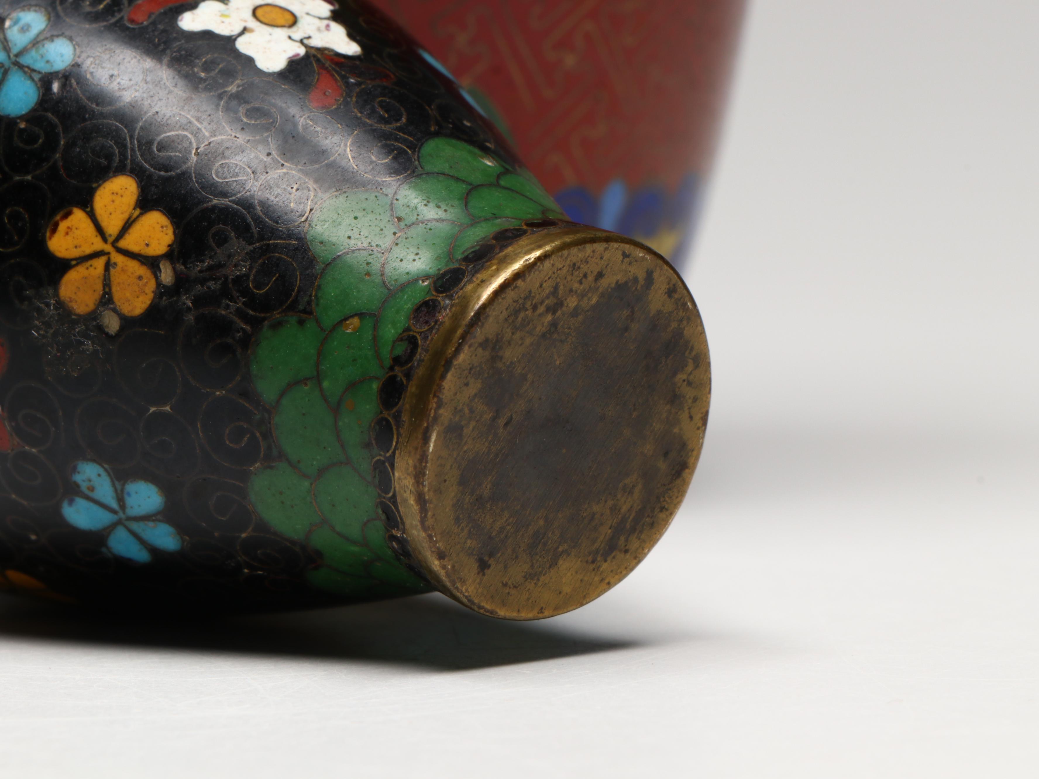 Chinese Floral Cloisonné Vases and Teapot