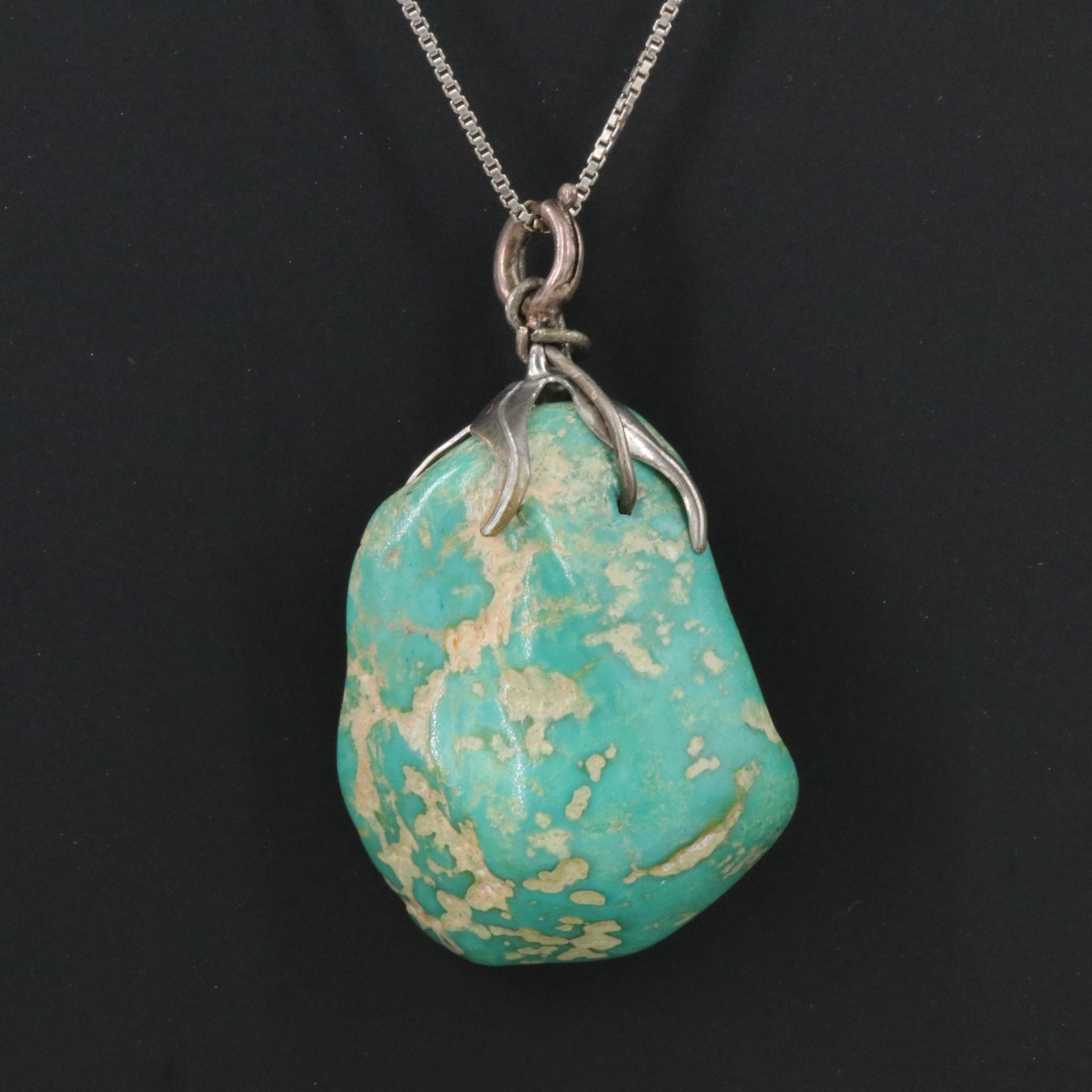 Turquoise Pendant with Sterling Necklace