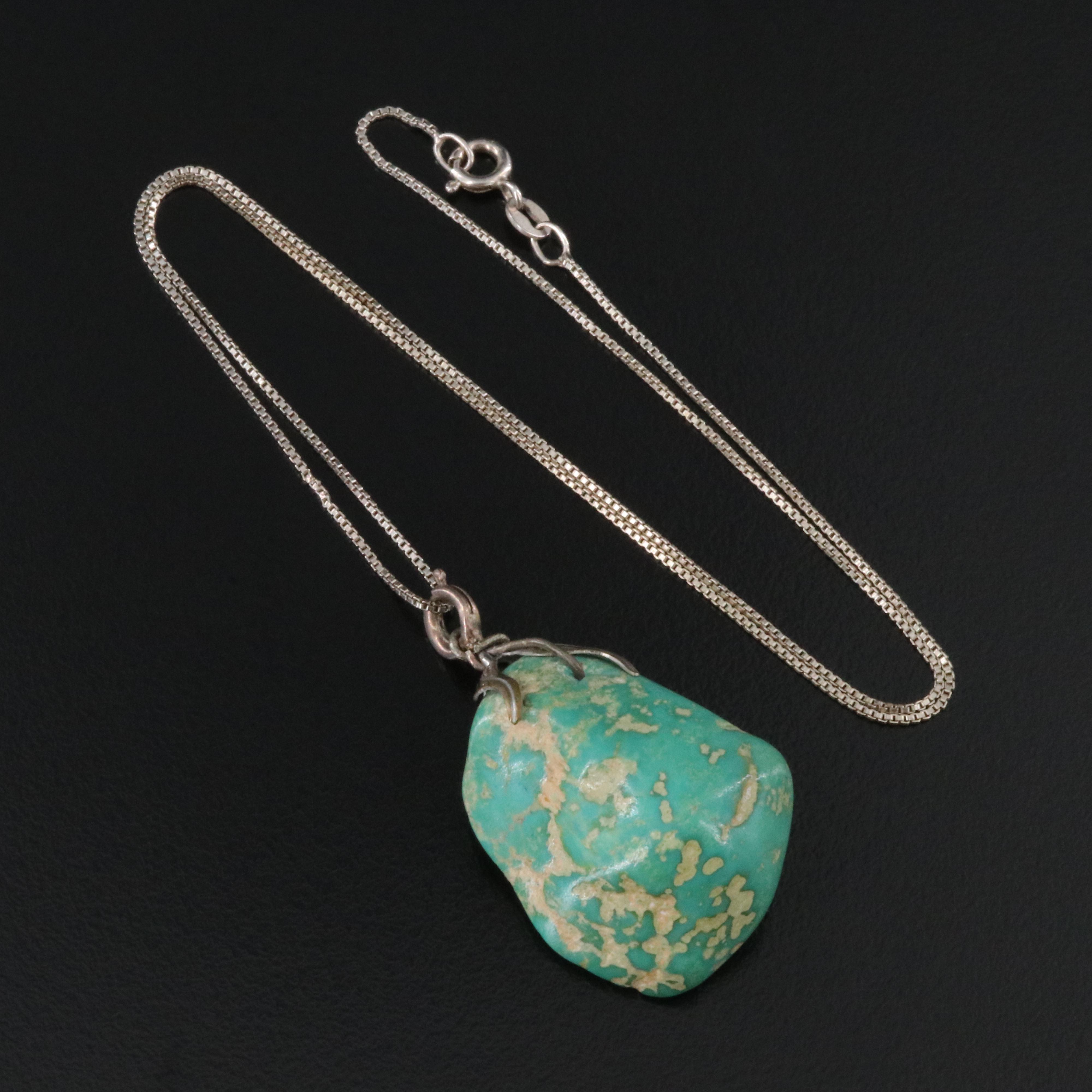 Turquoise Pendant with Sterling Necklace