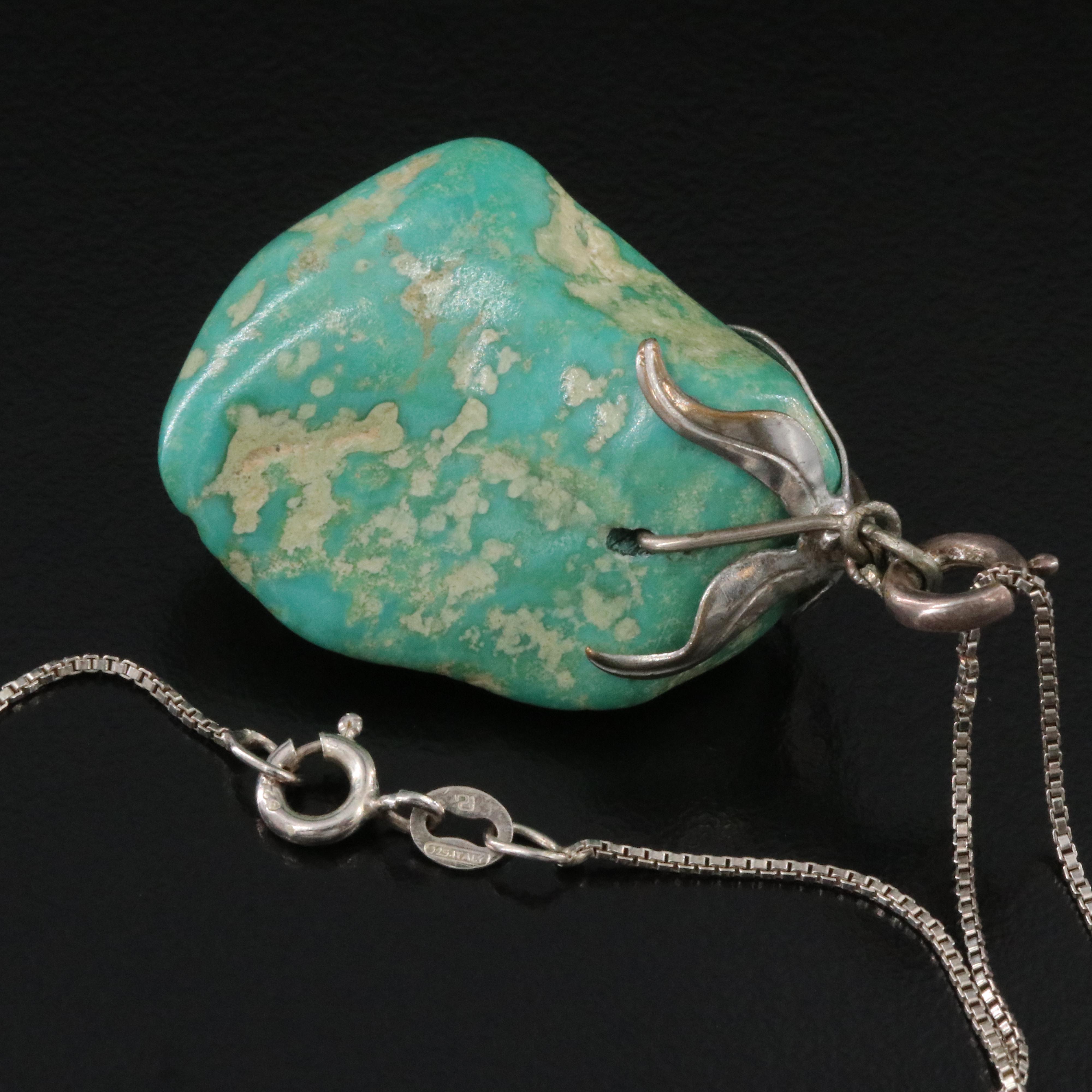Turquoise Pendant with Sterling Necklace