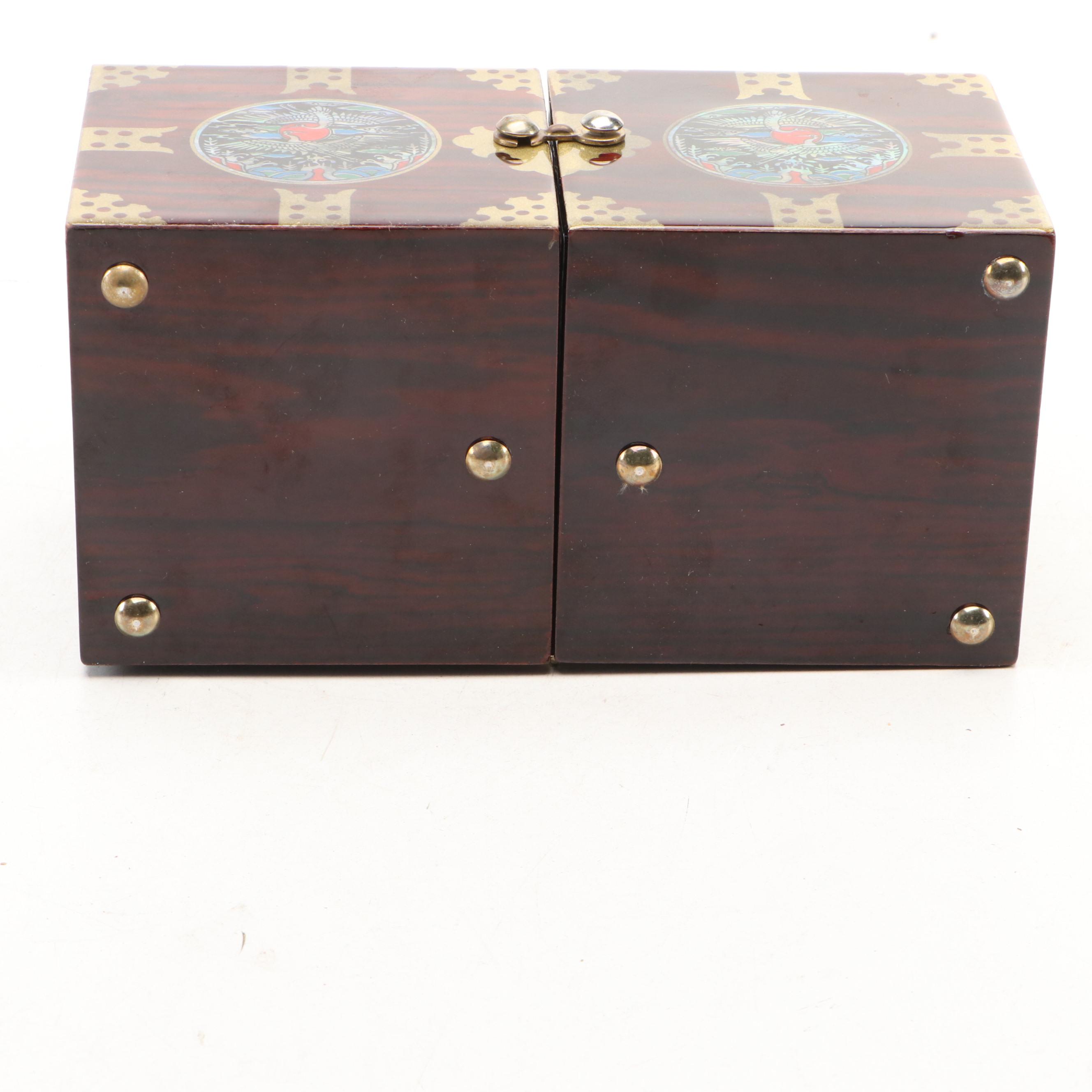 Chinese Lacquerware Jewelry Box with Two Cranes Medallion