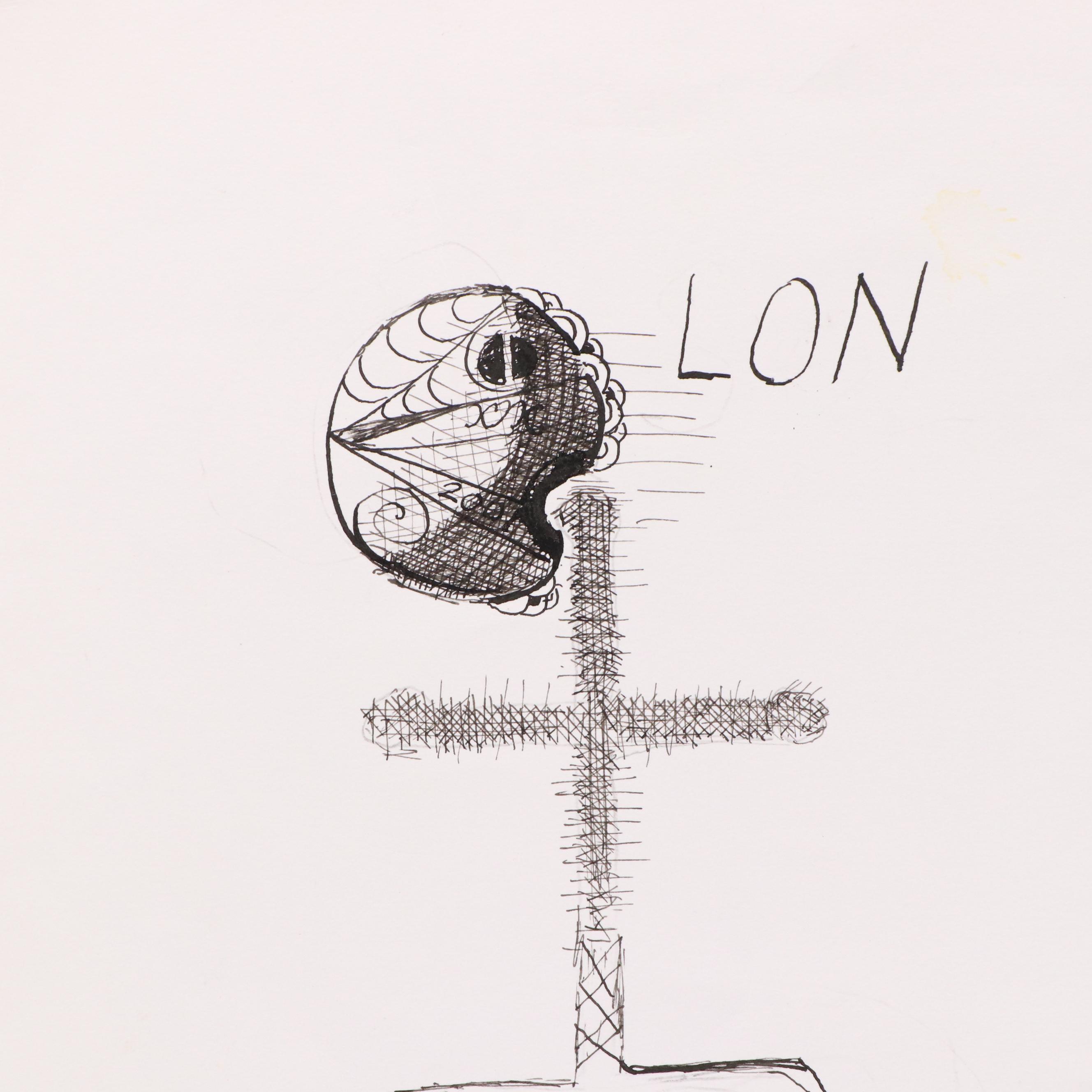 Nikolay "Kuk" Manuylov Figural Surrealist Ink Drawing, 21st Century