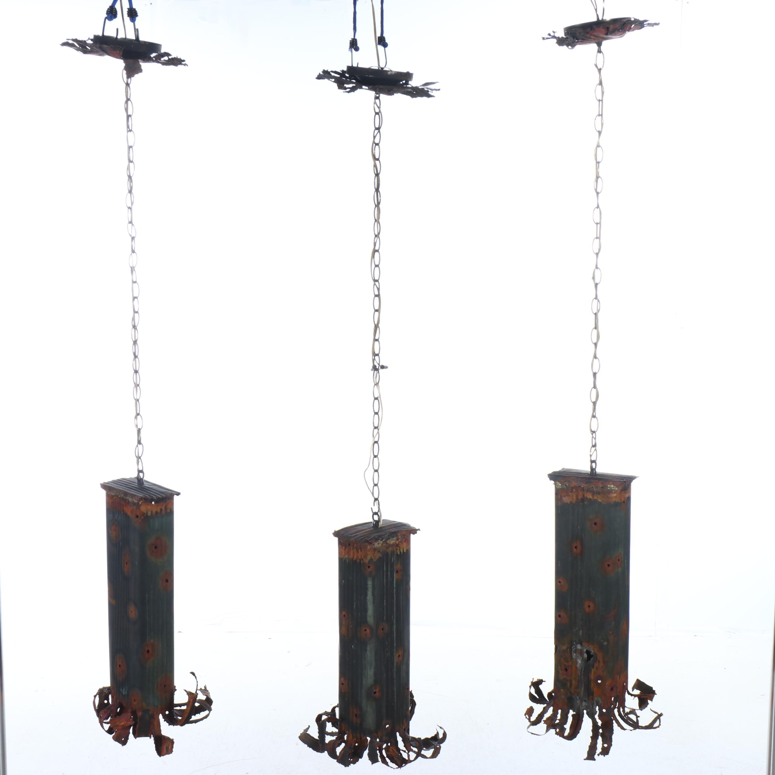 Brutalist Style Stamped Metal Pendants