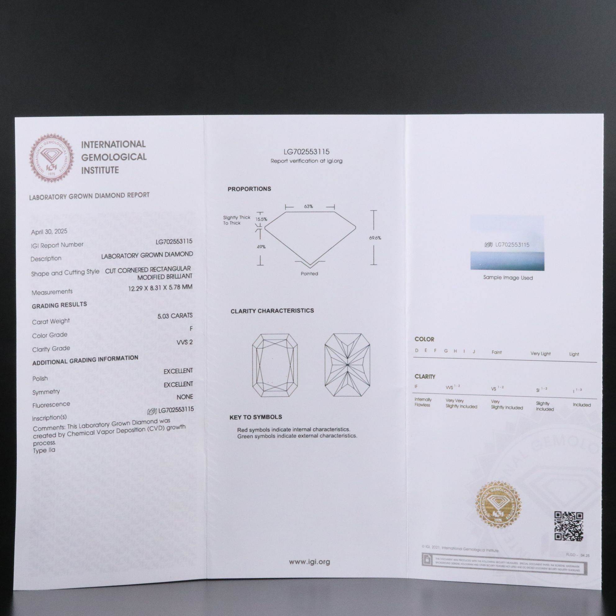 Loose 5.03 CT Lab Grown Diamond with IGI Report