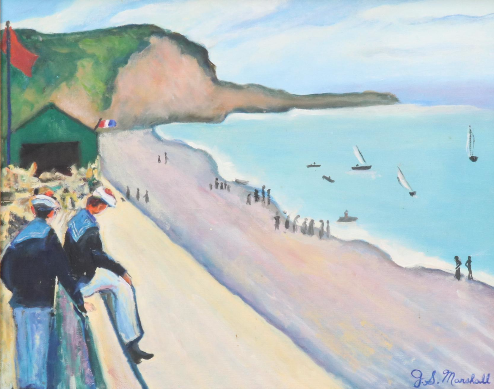 Oil Painting After Albert Marquet "The Beach at Fécamp," Late 20th Century