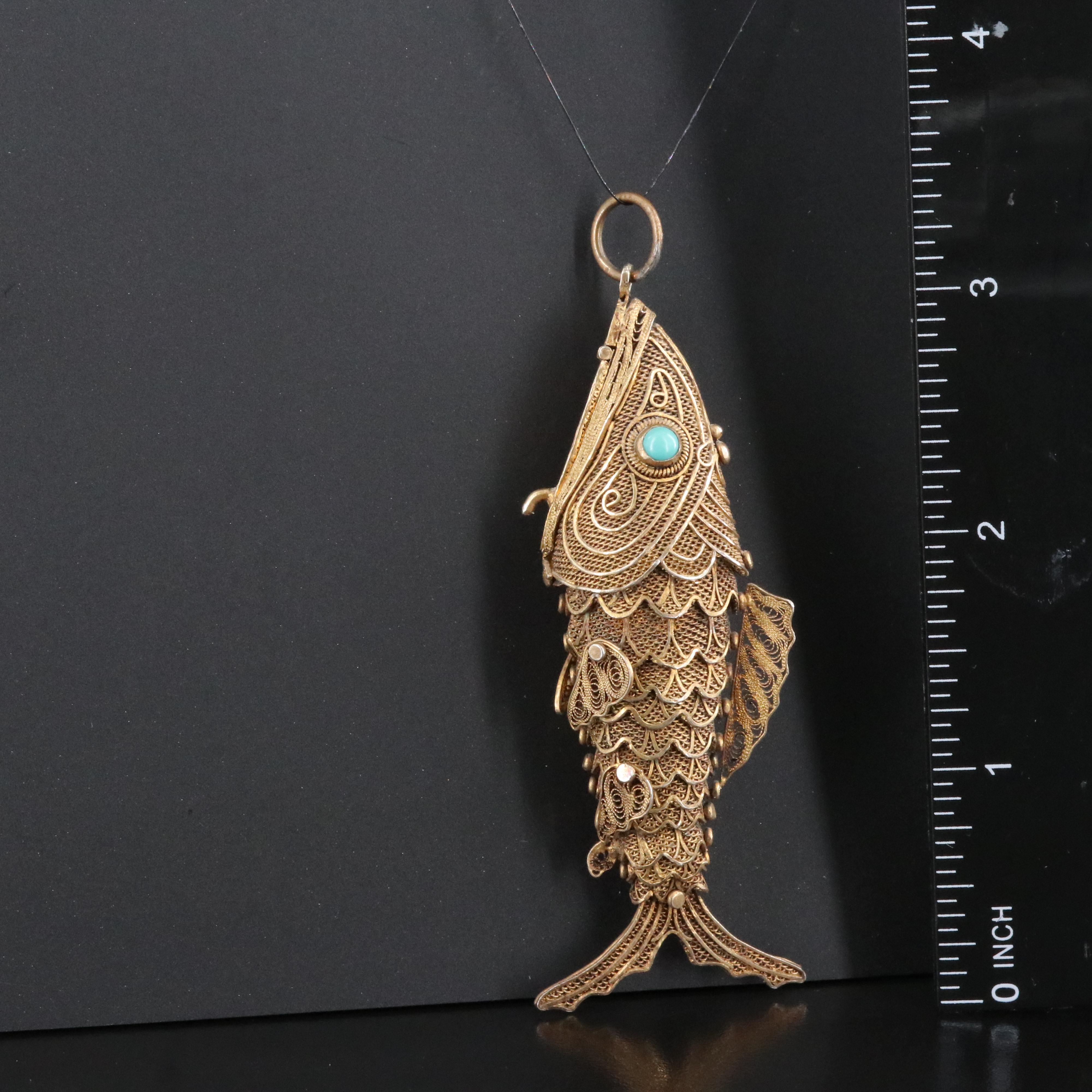Sterling Faux Turquoise Articulated Fish Pendant