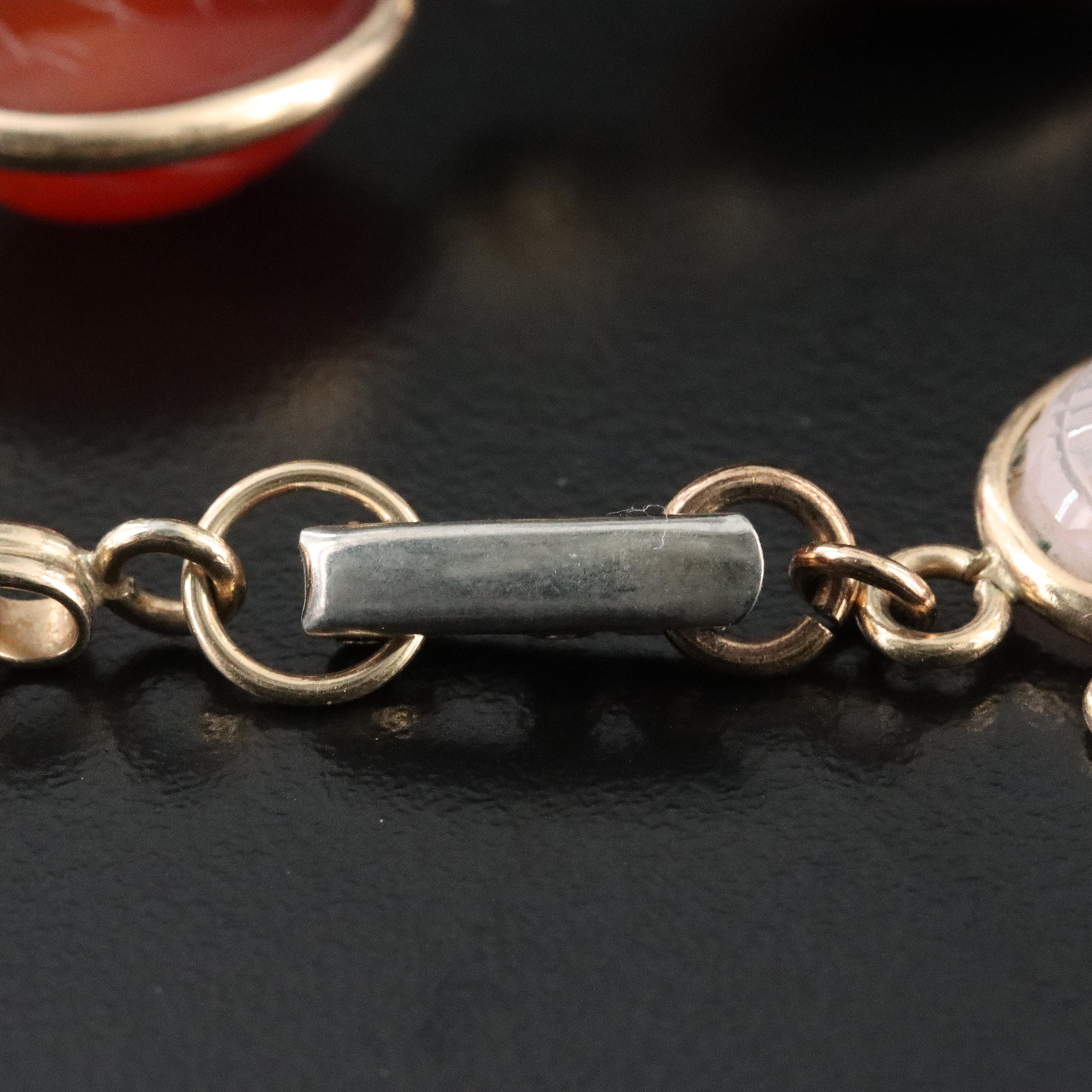 Vintage Scarab  Bracelet Featuring Tiger's Eye, Bloodstone, and Agate