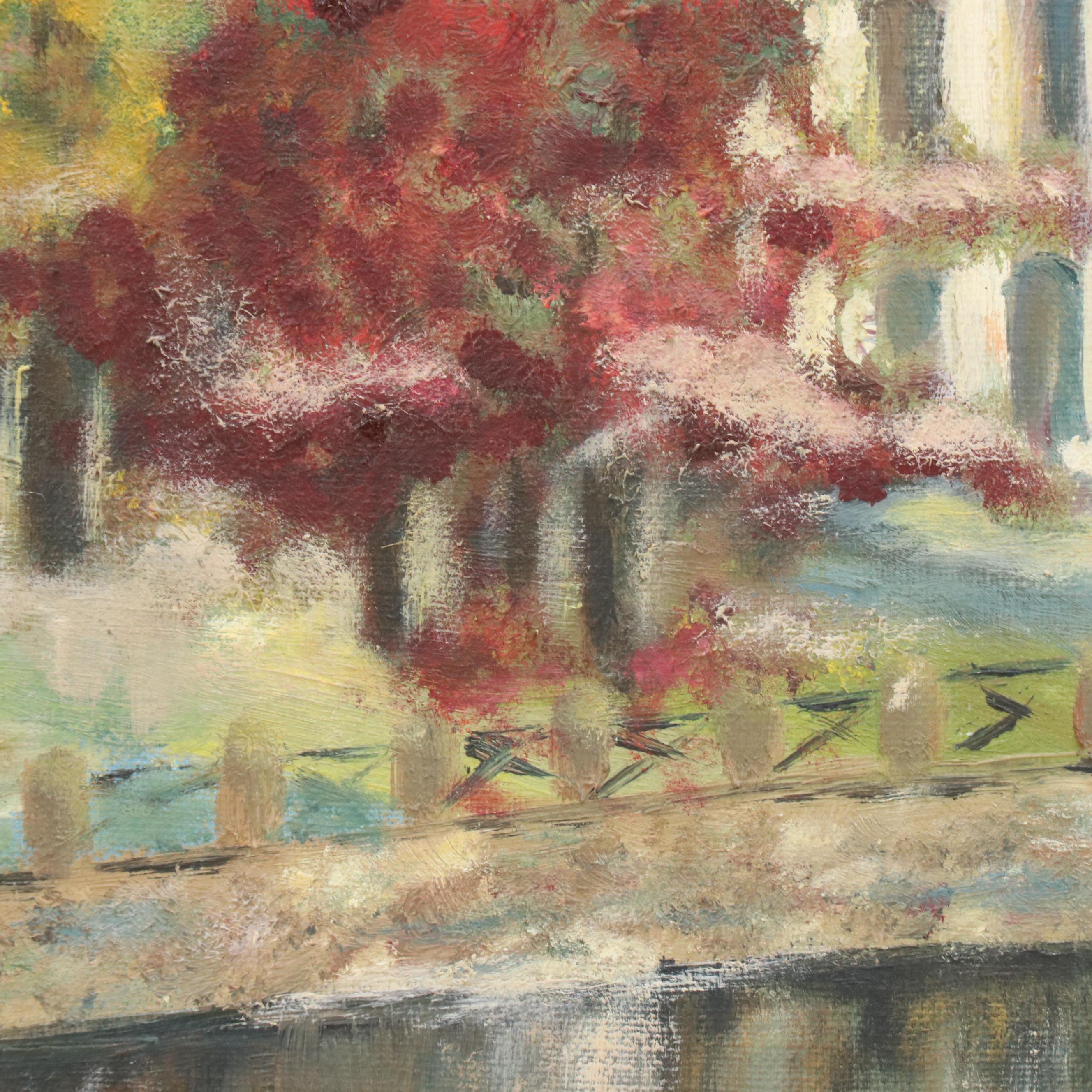Autumnal Oil Painting with New England Church, Late 20th Century