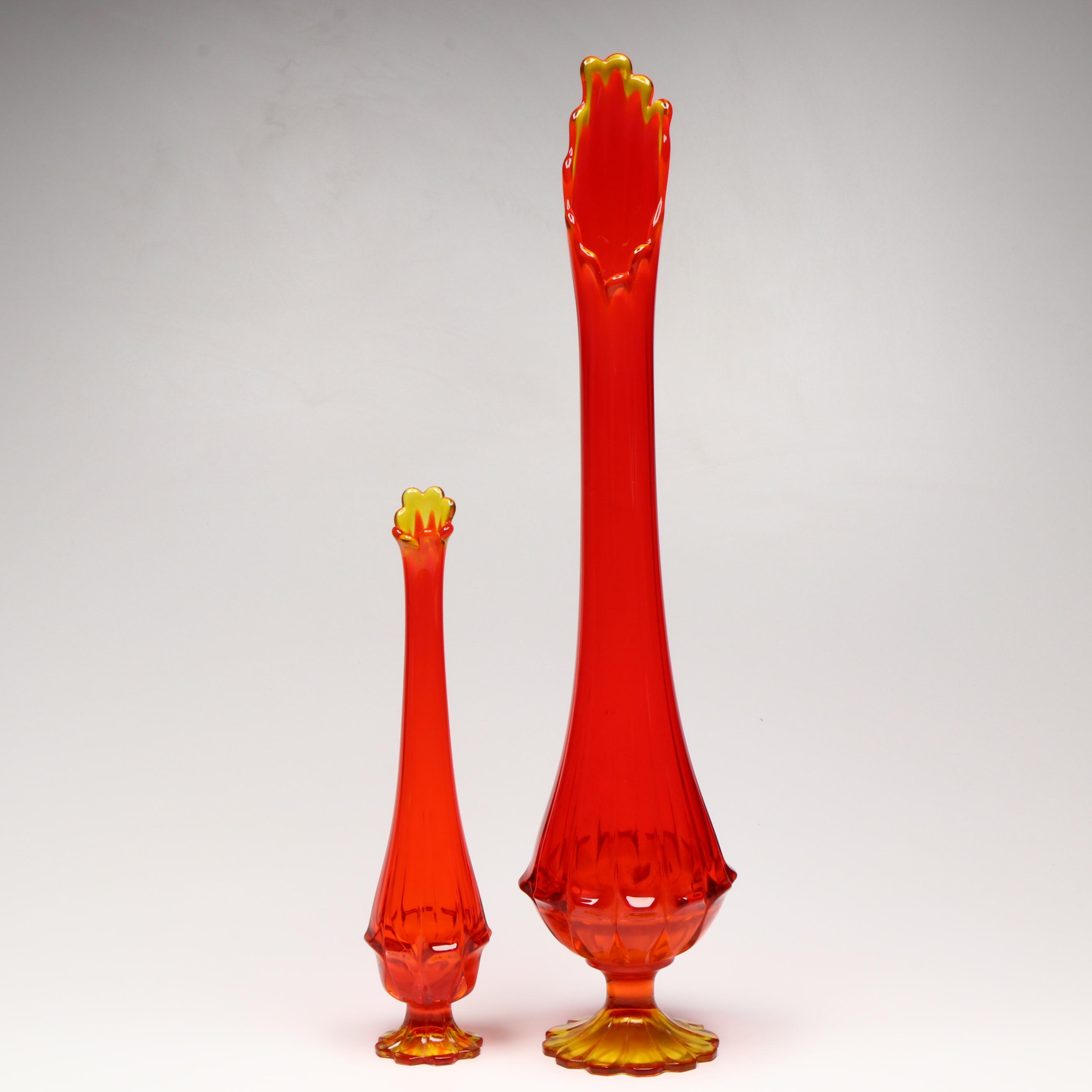 Mid Century Modern Swung Amberina Art Glass Vases