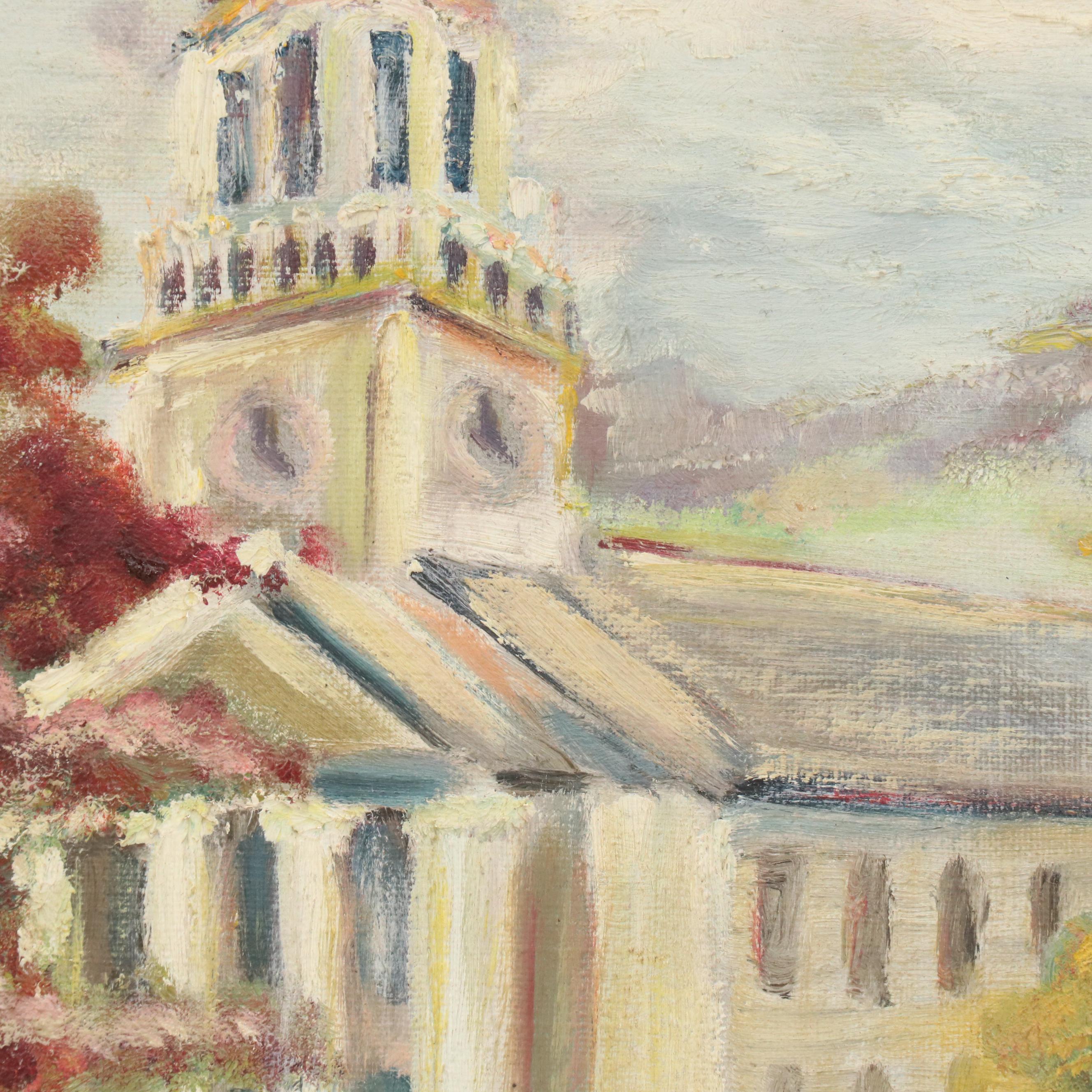 Autumnal Oil Painting with New England Church, Late 20th Century