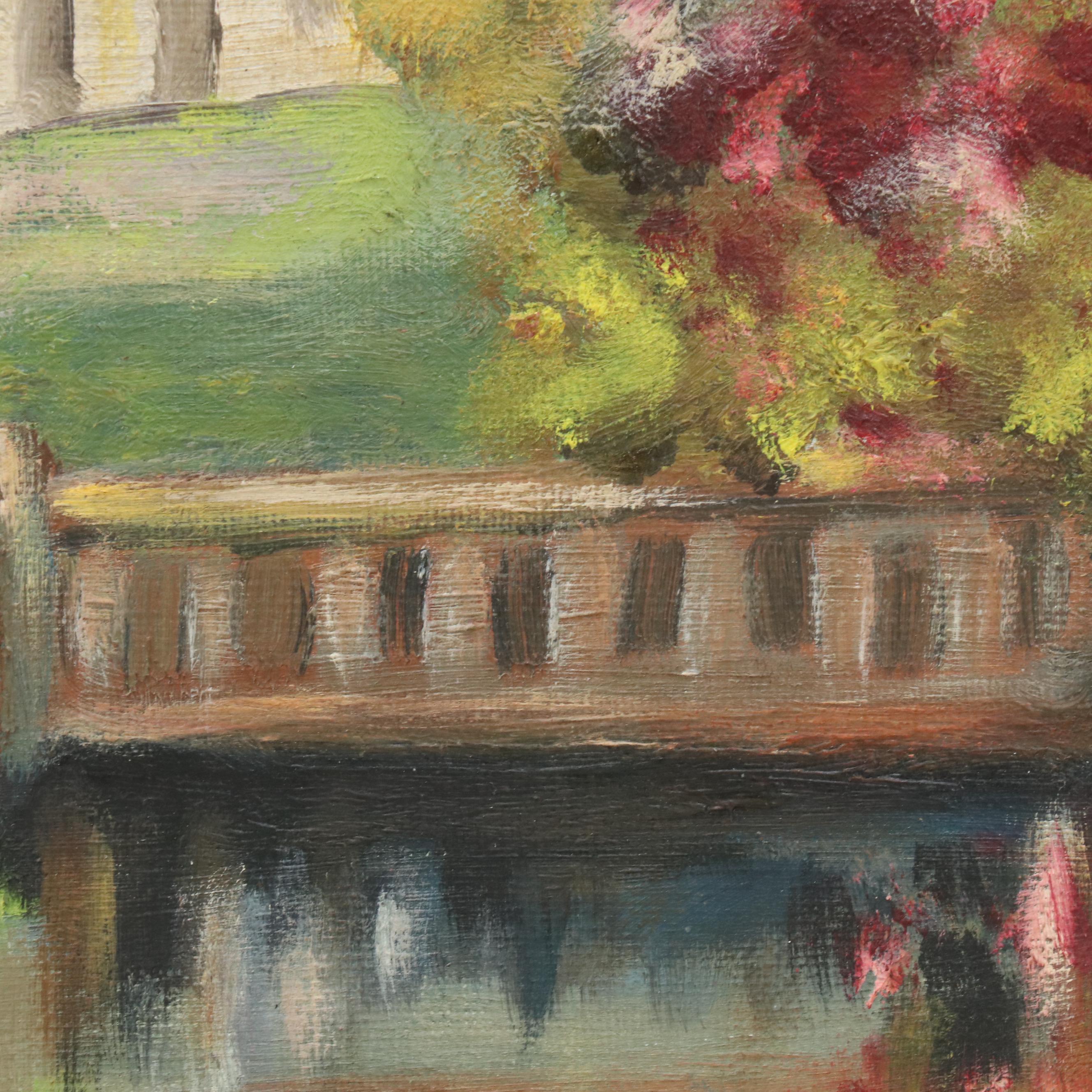 Autumnal Oil Painting with New England Church, Late 20th Century