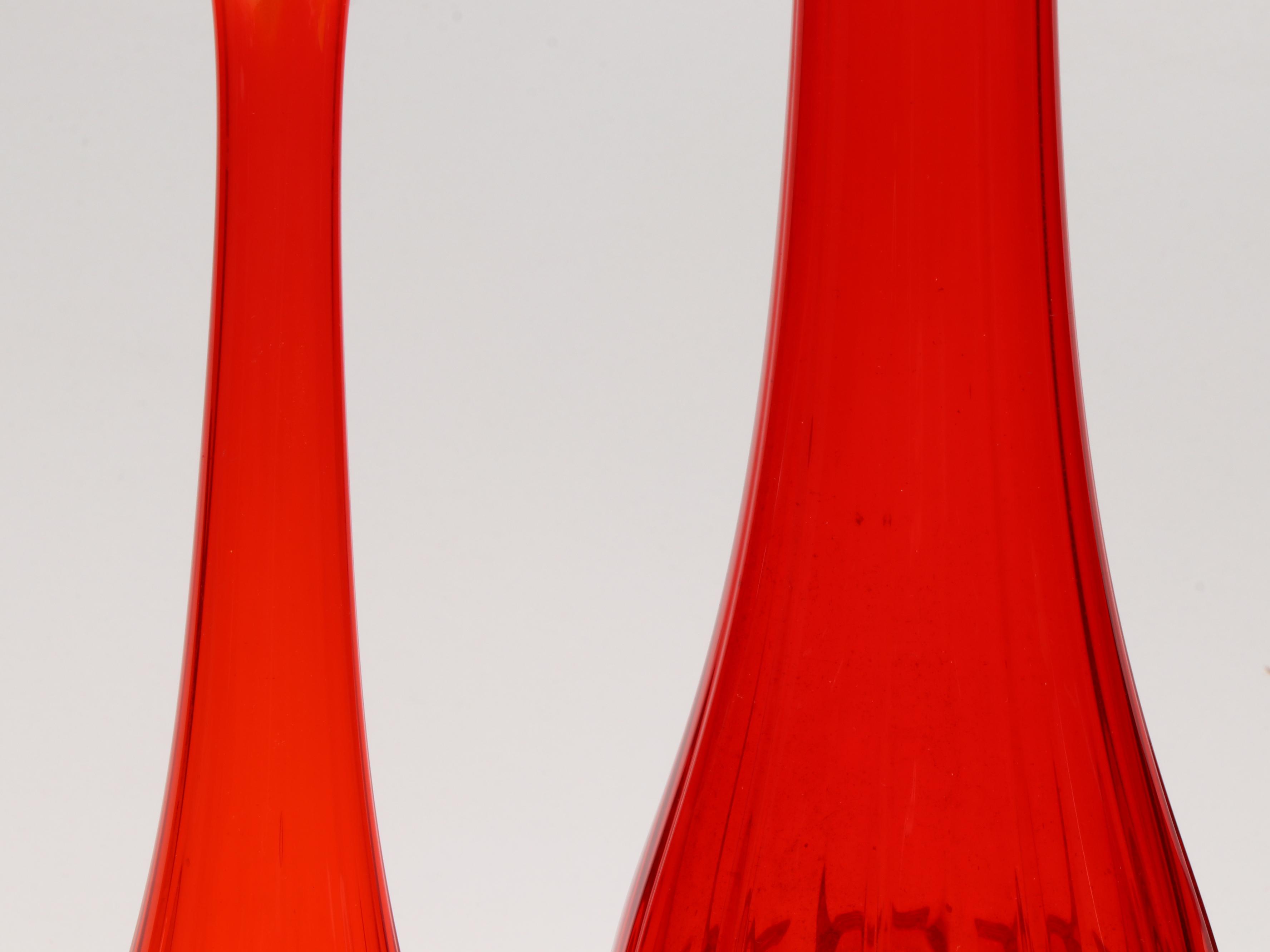 Mid Century Modern Swung Amberina Art Glass Vases