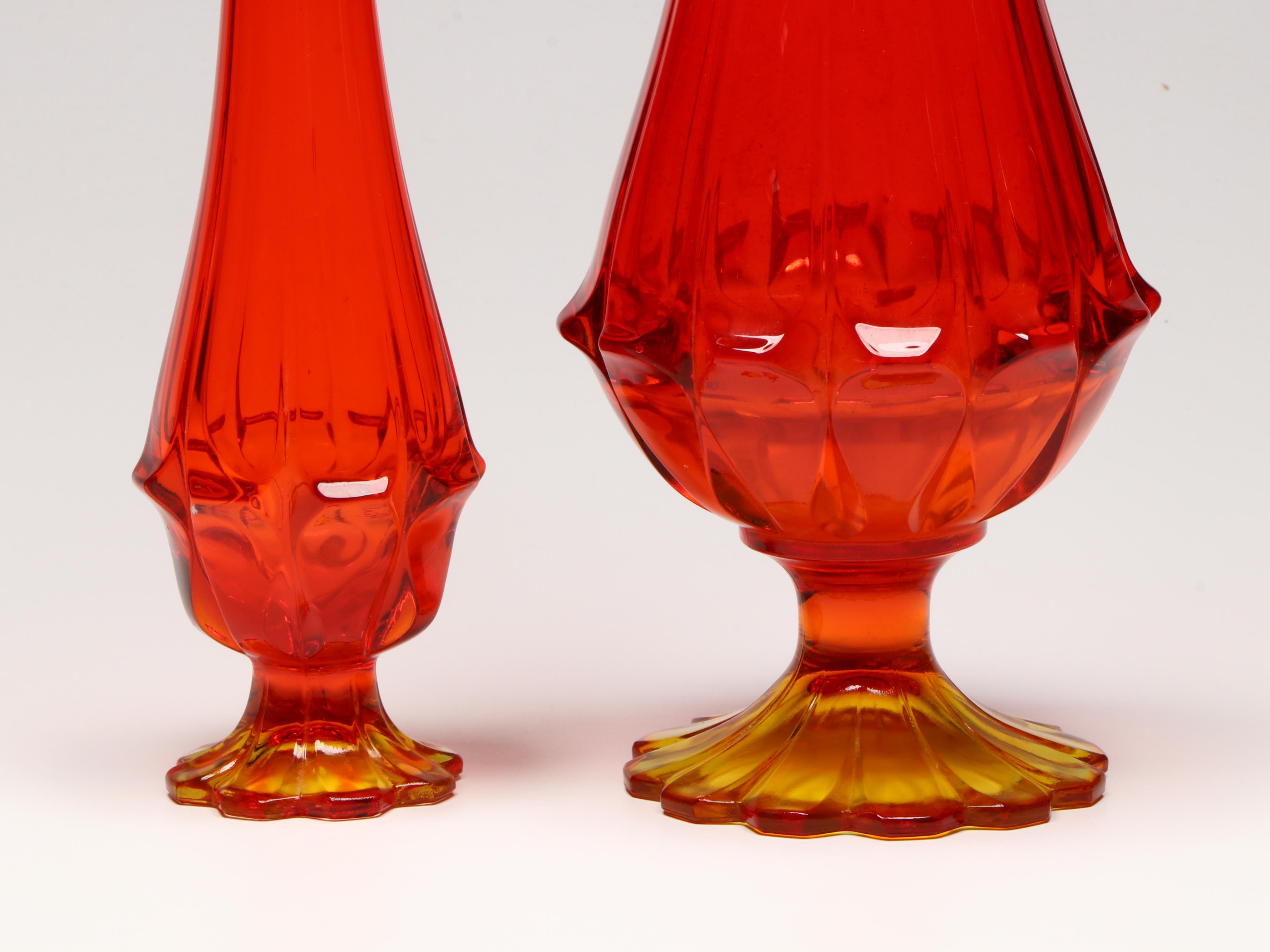 Mid Century Modern Swung Amberina Art Glass Vases