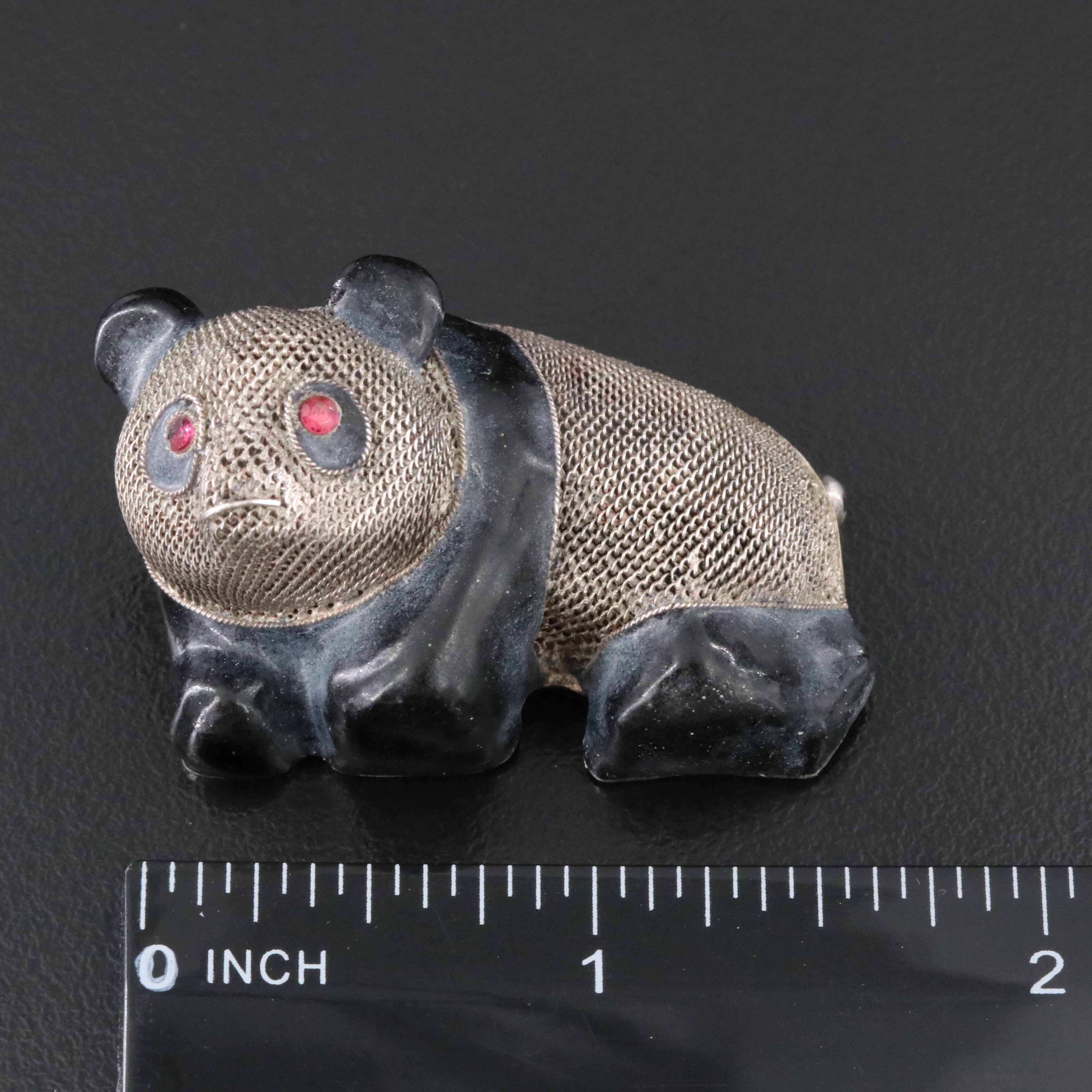 Sterling Ruby and Enamel Panda Brooch