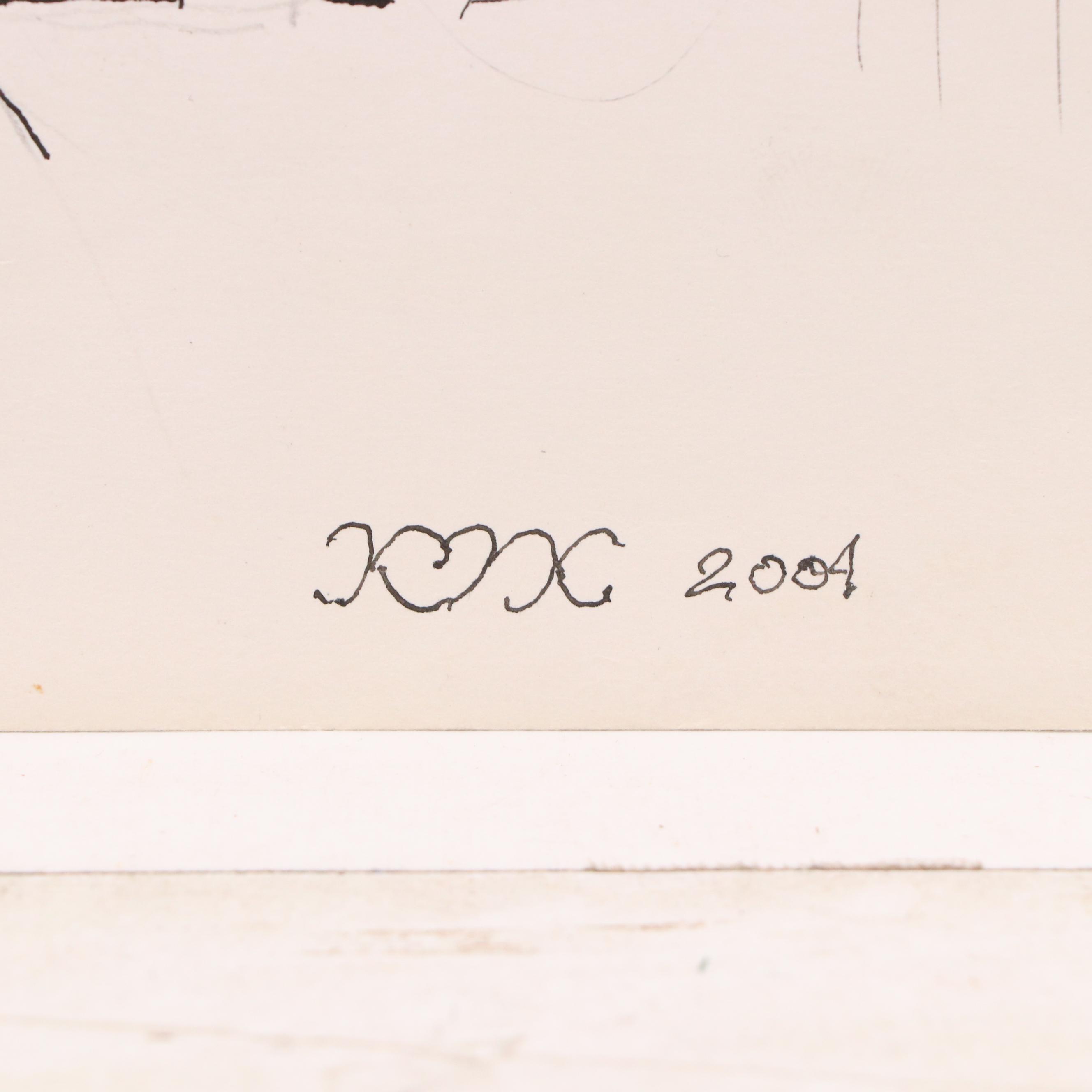 Nikolay "Kuk" Manuylov Surrealist Ink Drawing "Glory to You," 2004