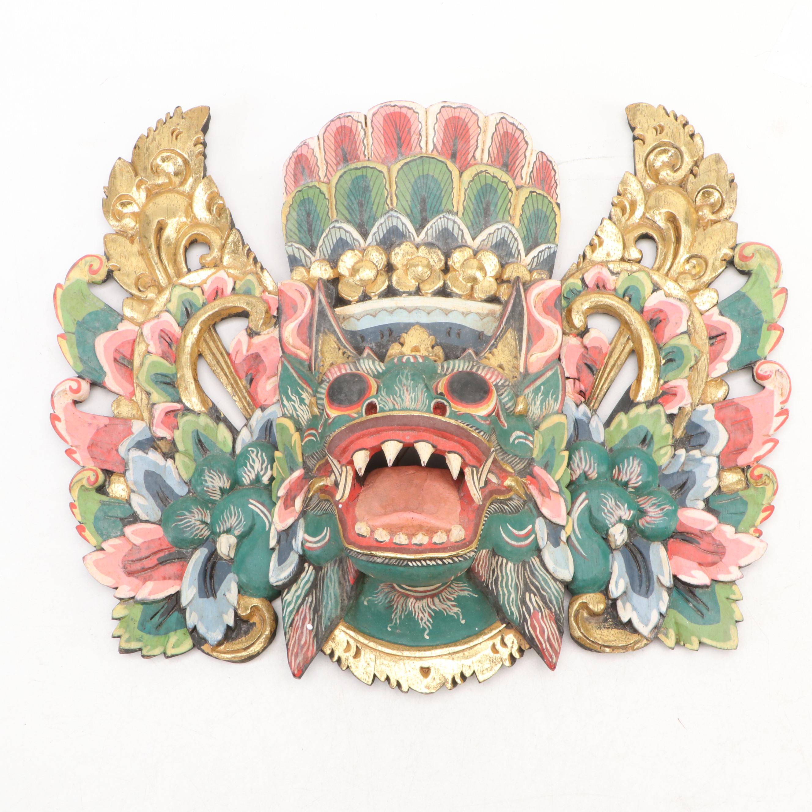 Indonesian Hand-Carved Wood Barong Mask and Garuda Mask