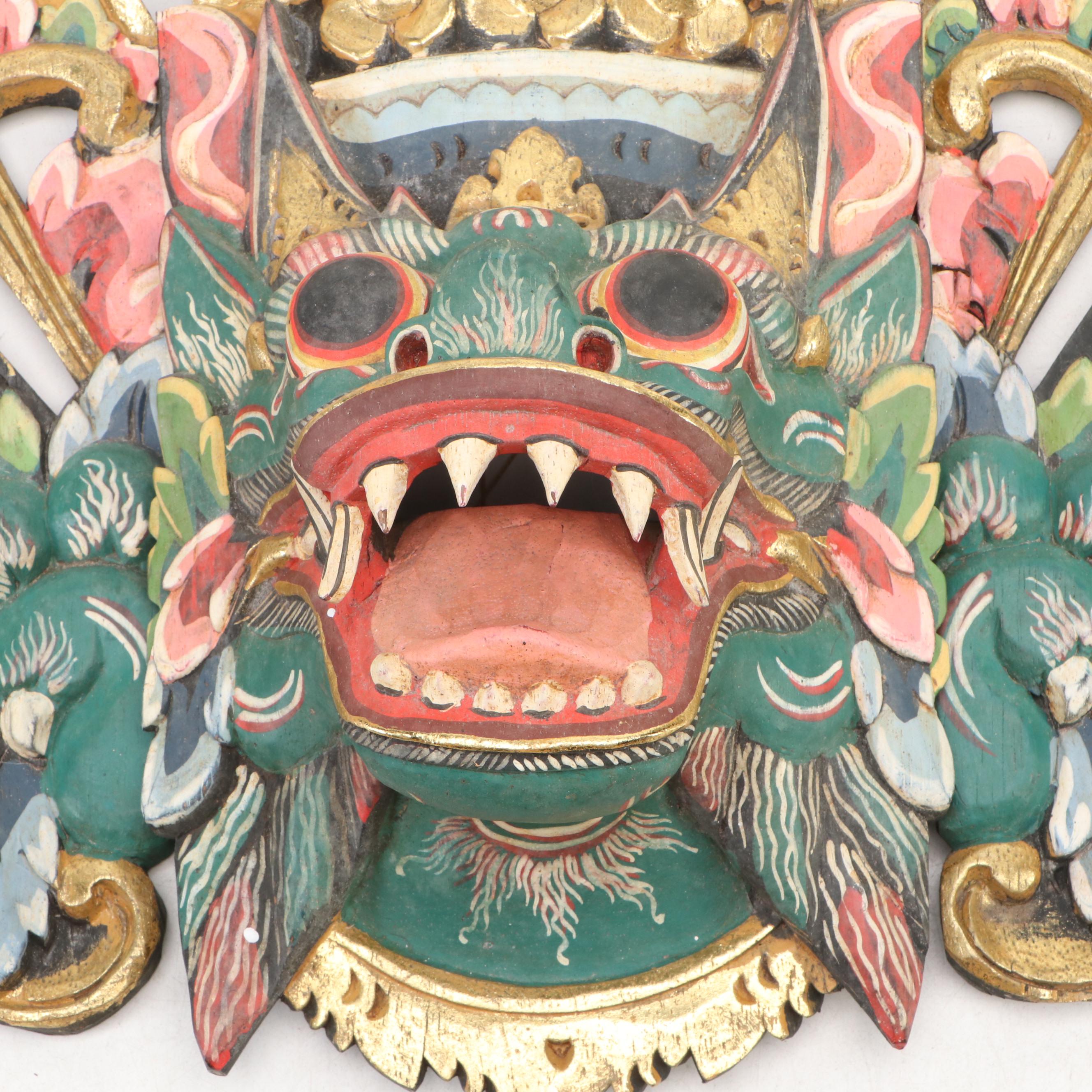 Indonesian Hand-Carved Wood Barong Mask and Garuda Mask