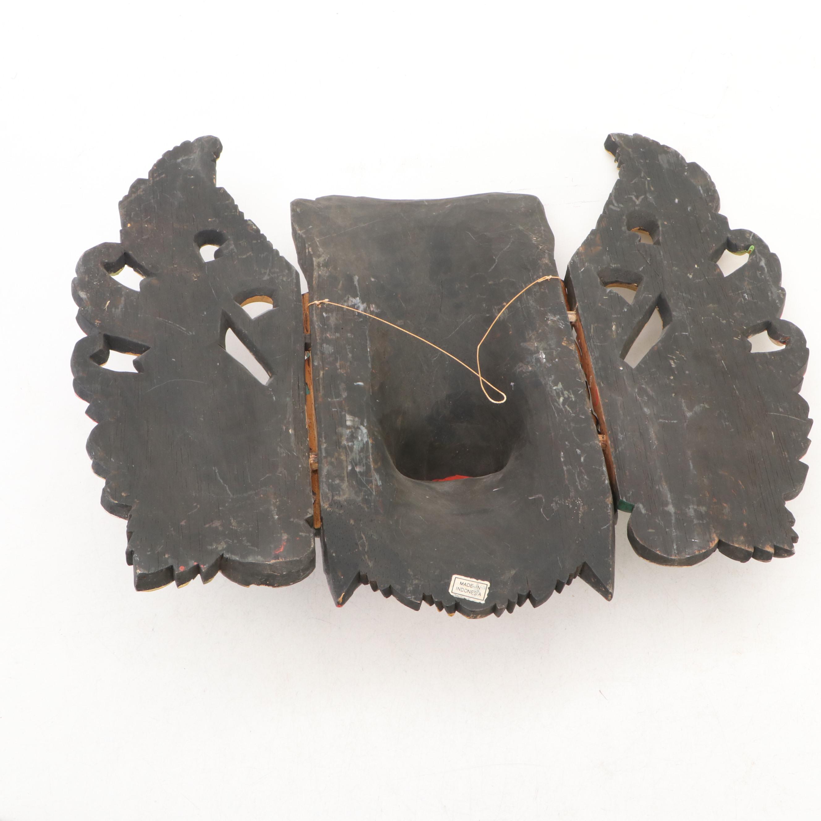 Indonesian Hand-Carved Wood Barong Mask and Garuda Mask