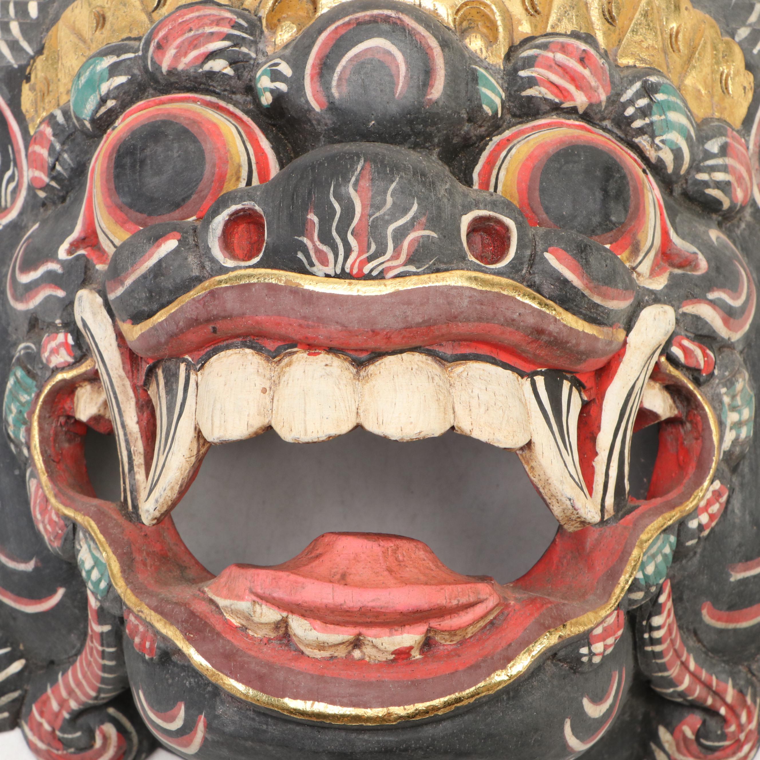 Indonesian Hand-Carved Wood Barong Mask and Garuda Mask