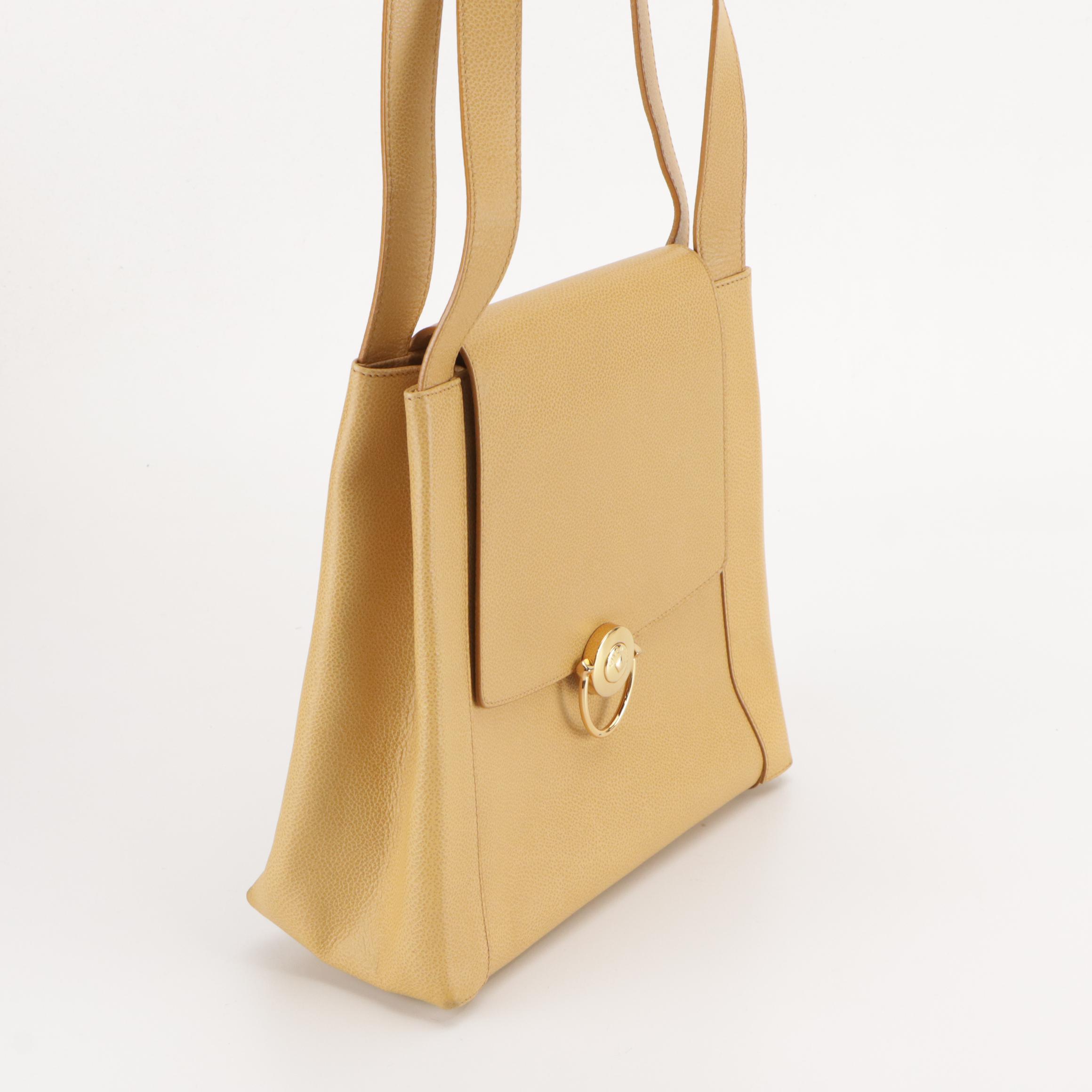 Givenchy Vintage Front-Flap Shoulder Bag in Beige Grained Leather