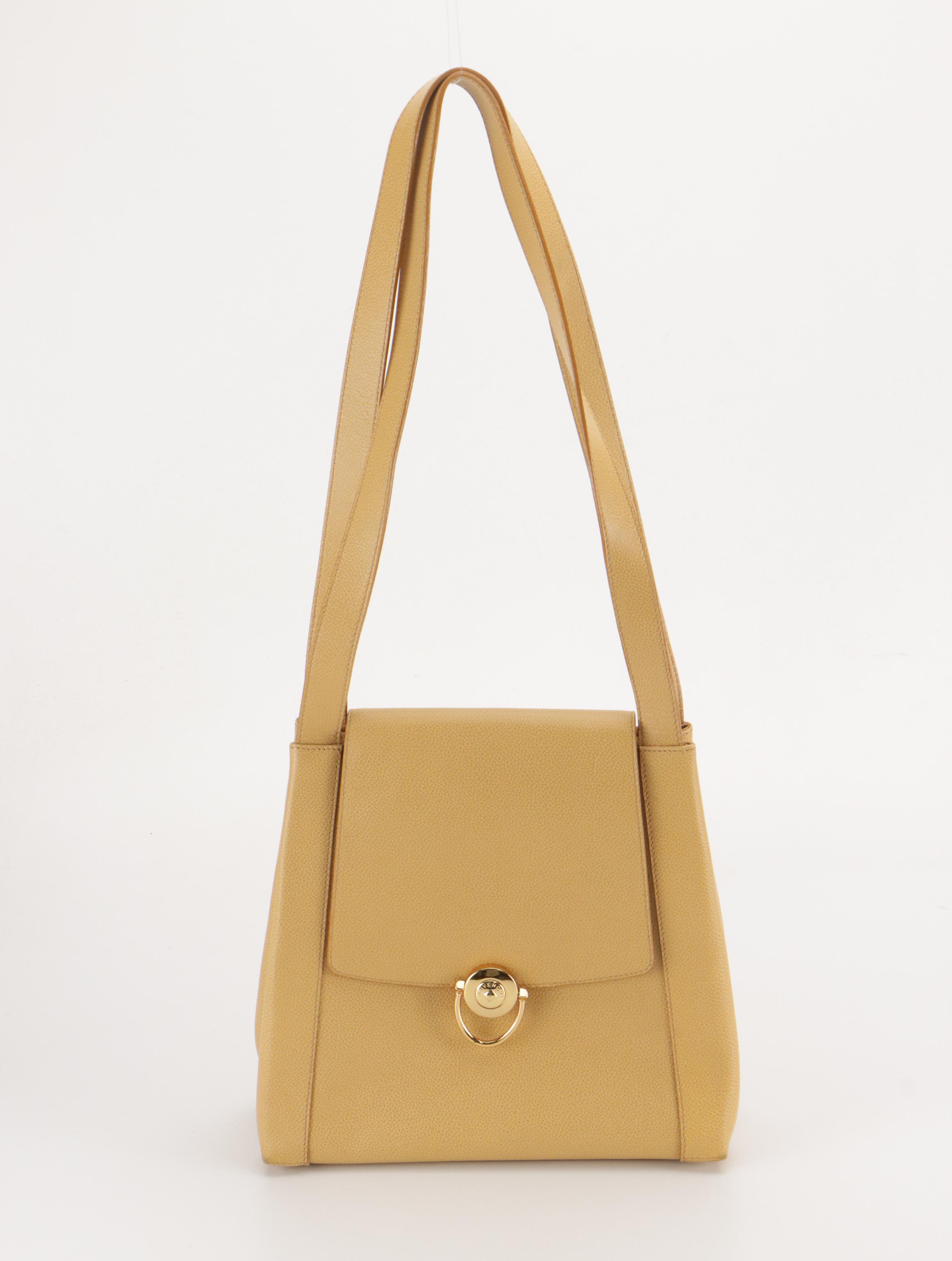 Givenchy Vintage Front-Flap Shoulder Bag in Beige Grained Leather
