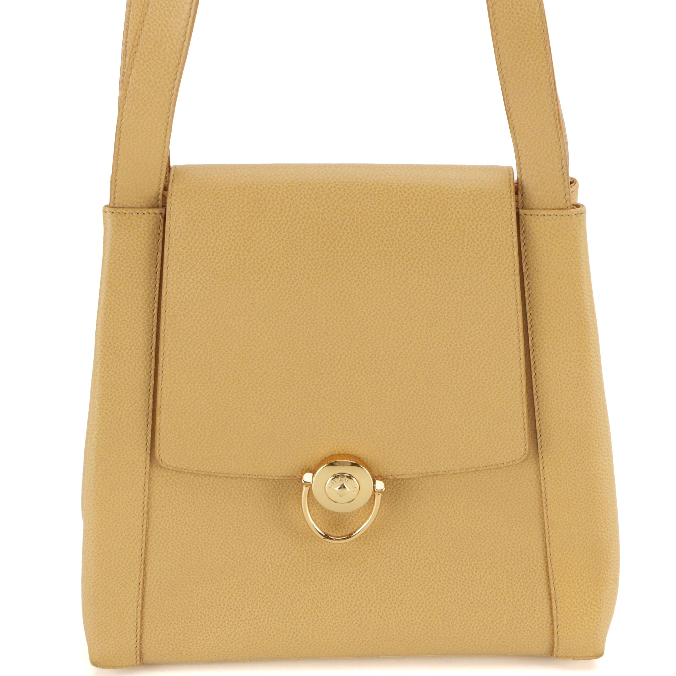 Givenchy Vintage Front-Flap Shoulder Bag in Beige Grained Leather