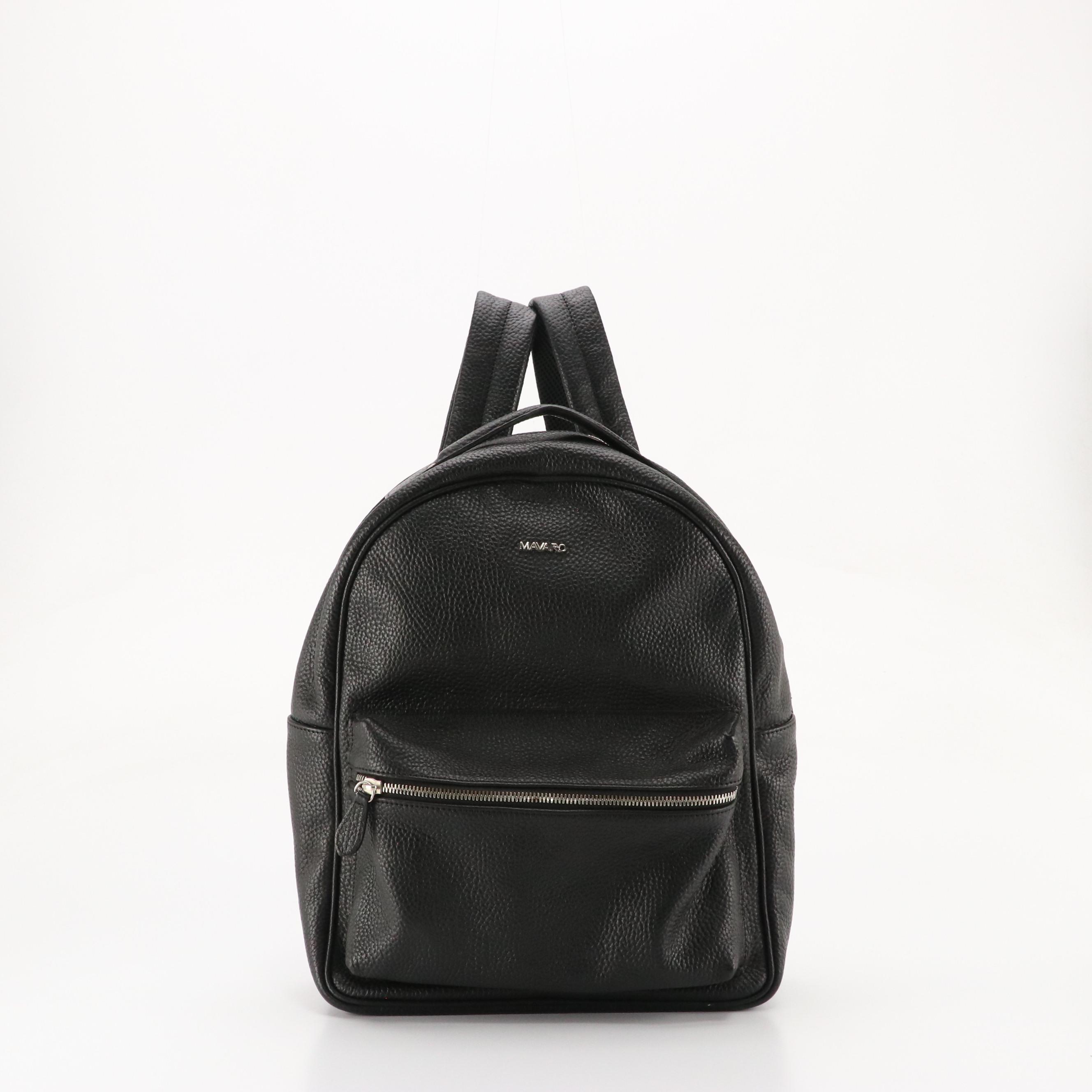 Mavaro Black Grained Leather Backpack, Other Embossed Leather Bamboo Handle Bag