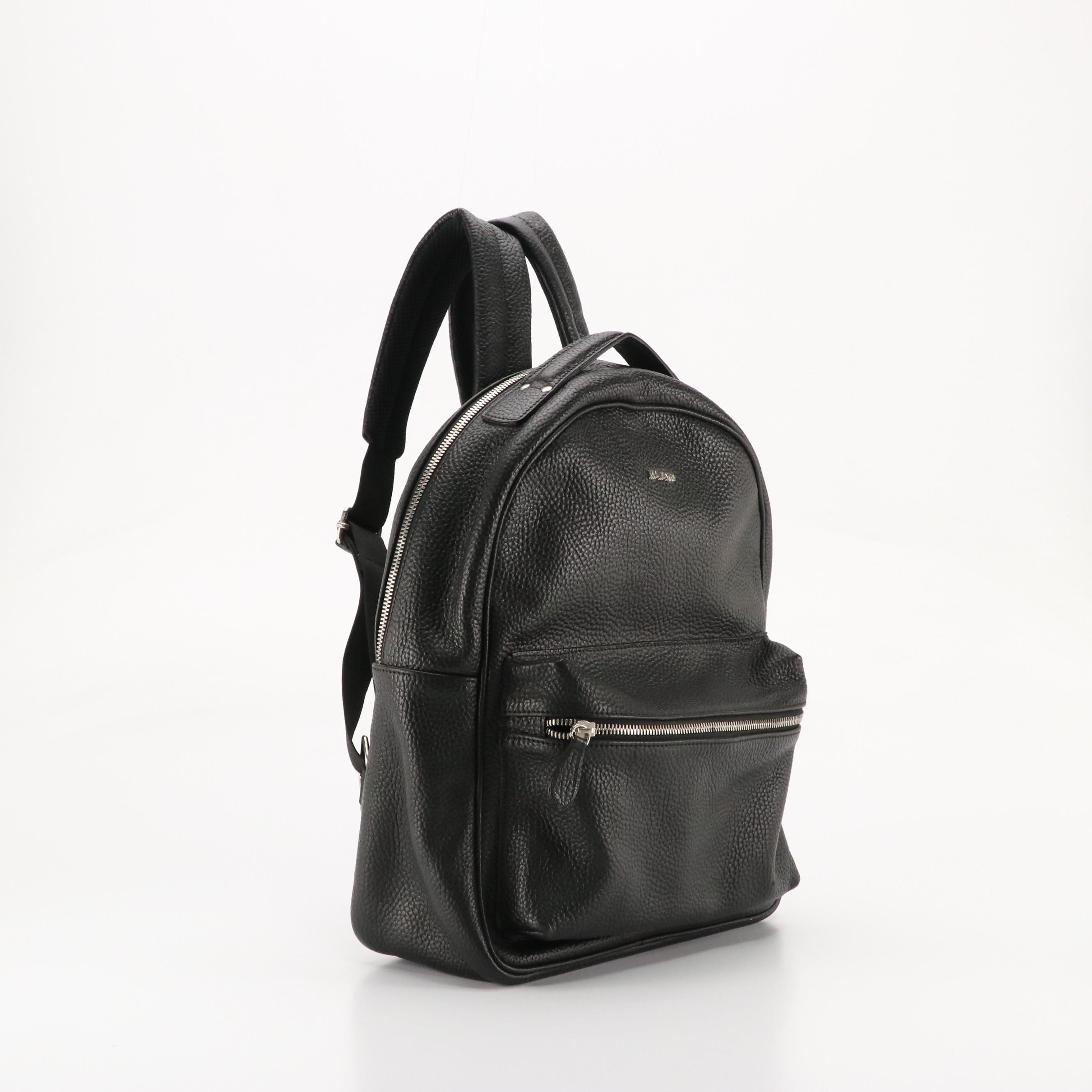 Mavaro Black Grained Leather Backpack, Other Embossed Leather Bamboo Handle Bag