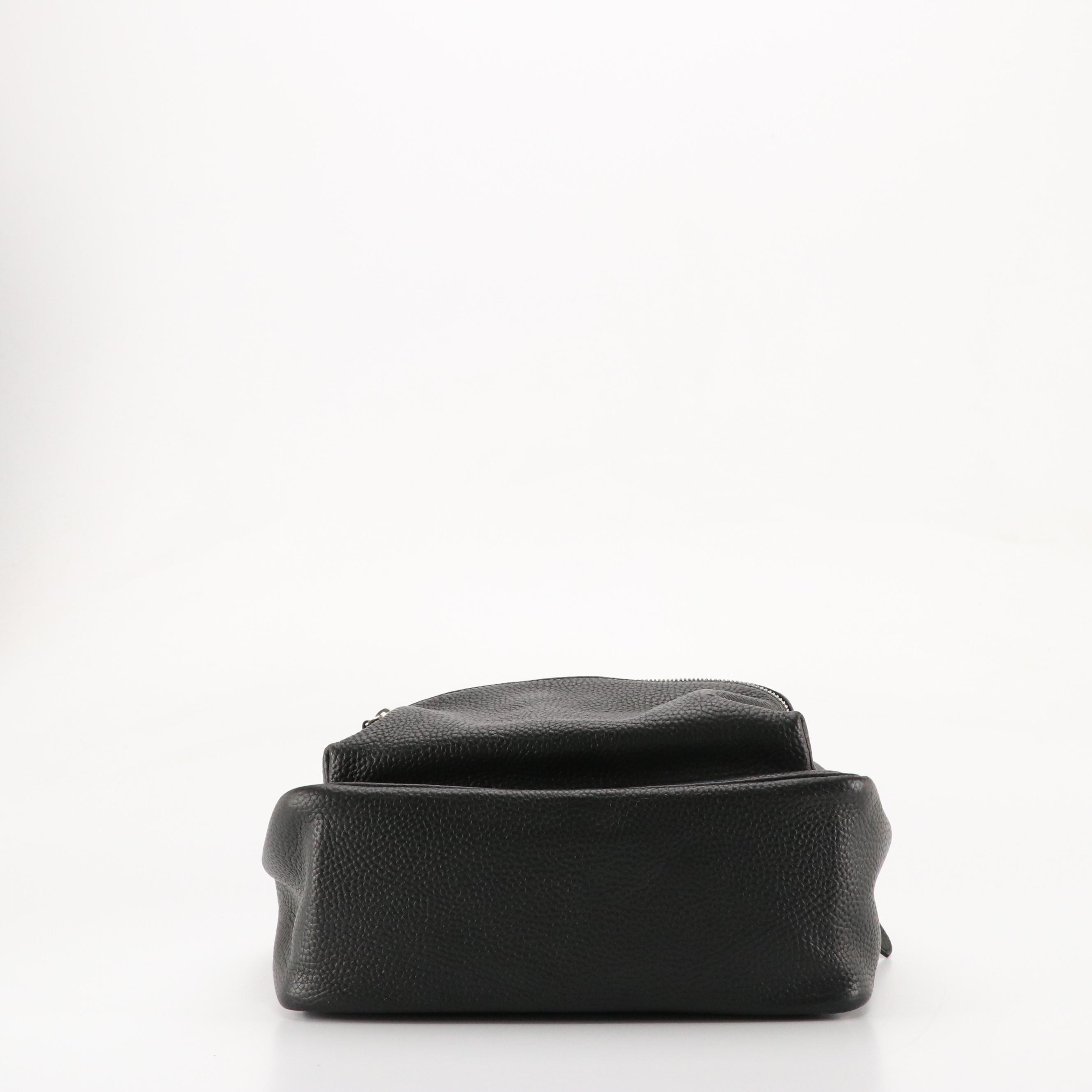 Mavaro Black Grained Leather Backpack, Other Embossed Leather Bamboo Handle Bag