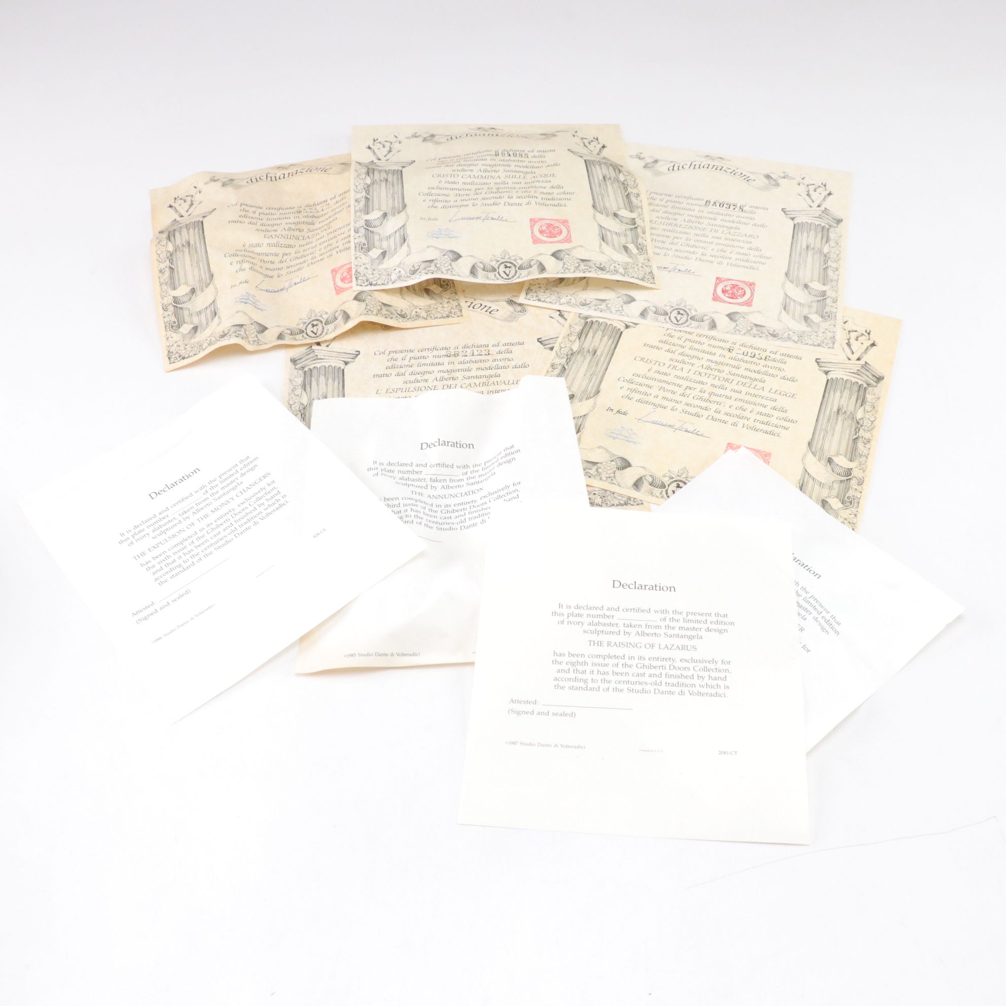 Studio Dante di Volteradici Bas Relief Collector Plates, 1980s