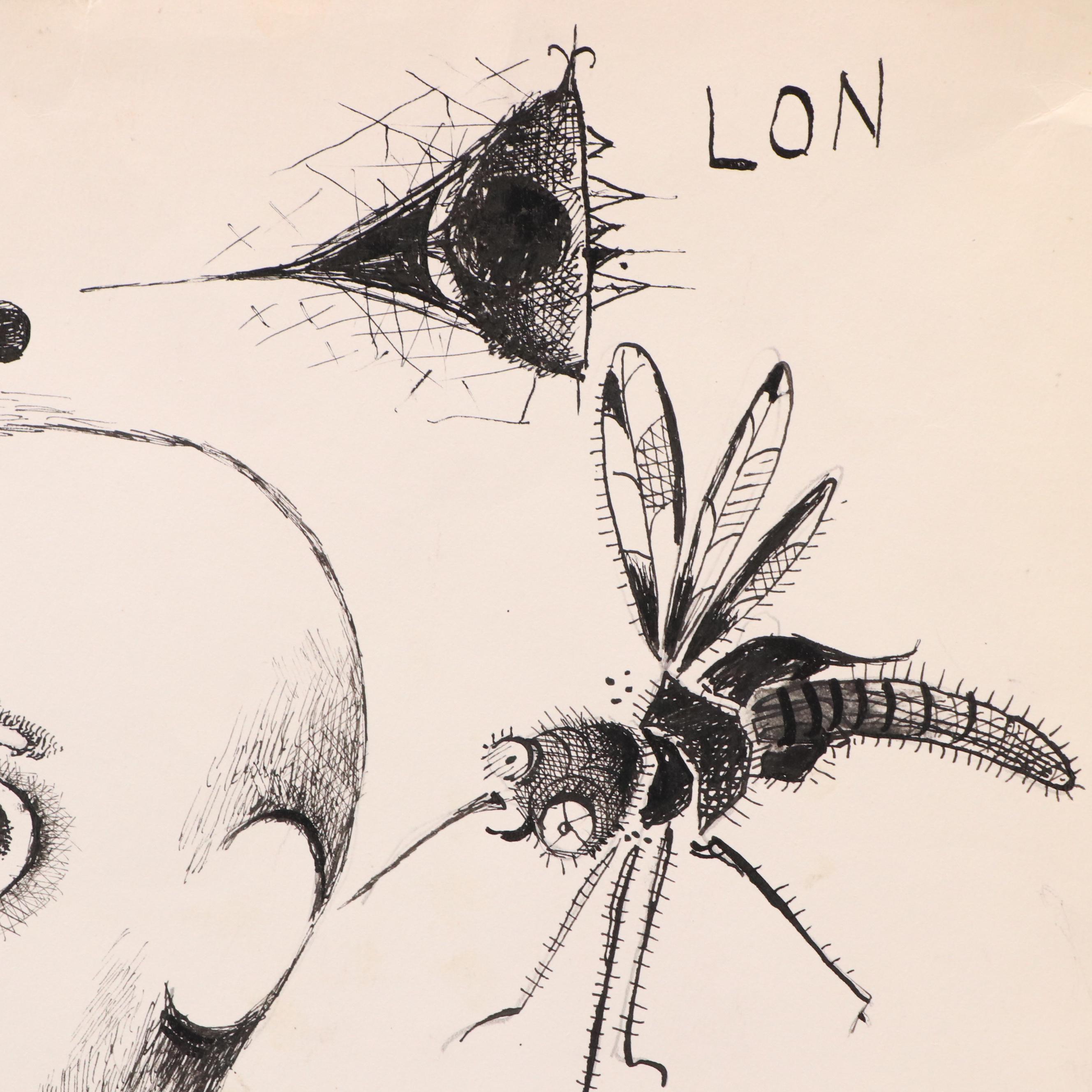 Nikolay "Kuk" Manuylov Figural Surrealist Ink Drawing, 21st Century