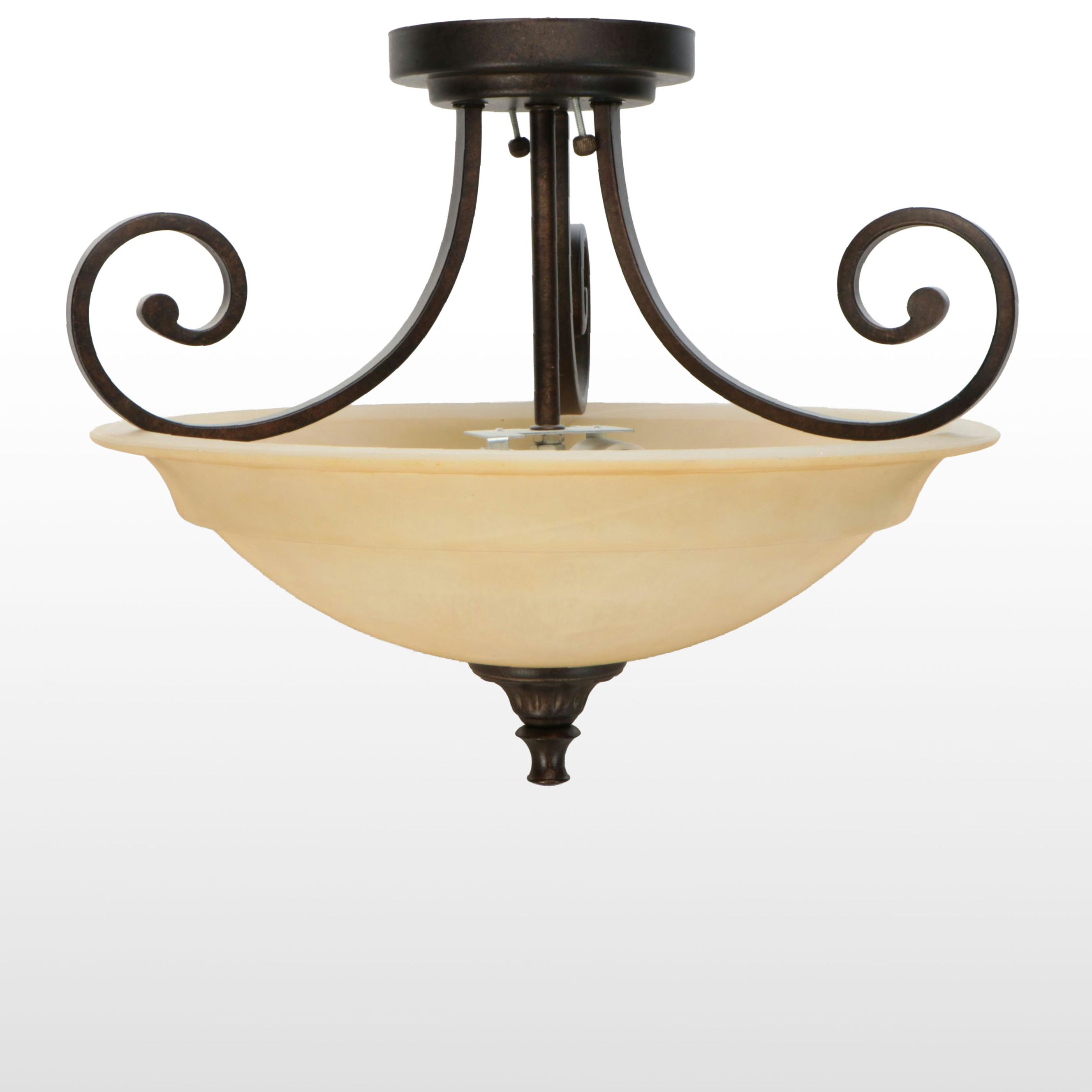 Bronzed Metal and Alabaster Glass Plafonnier Ceiling Fixture