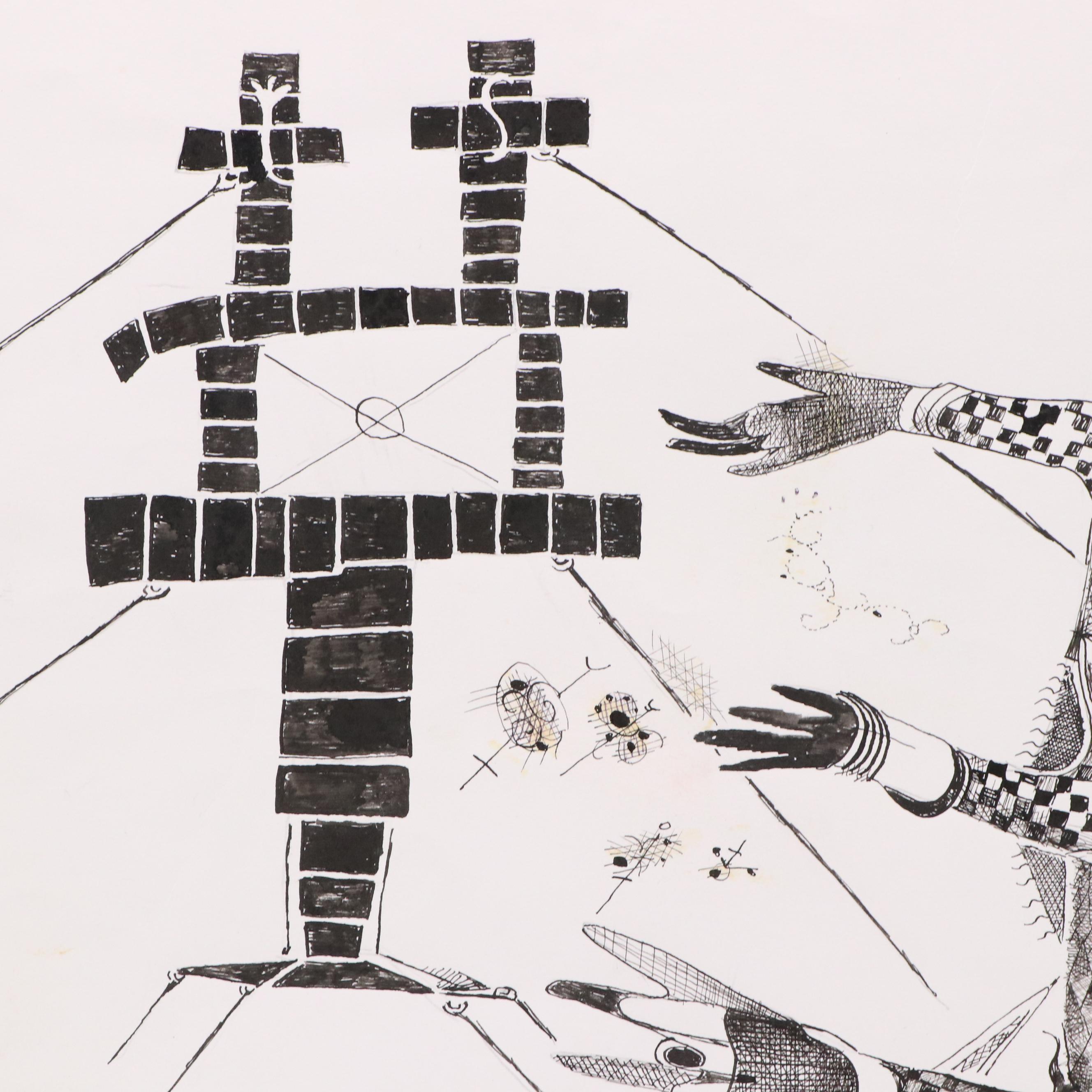 Nikolay "Kuk" Manuylov Surrealist Ink Drawing, 21st Century