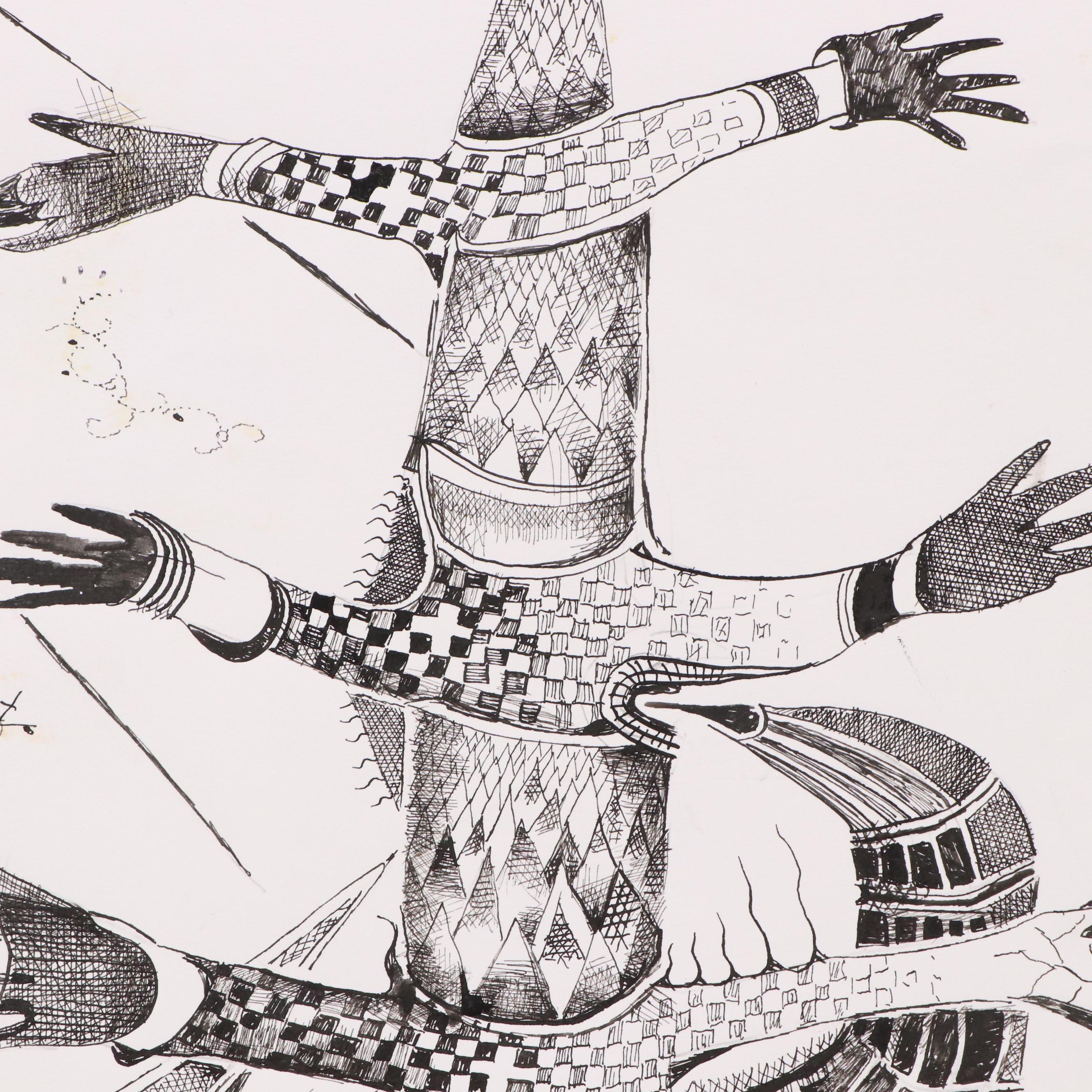 Nikolay "Kuk" Manuylov Surrealist Ink Drawing, 21st Century