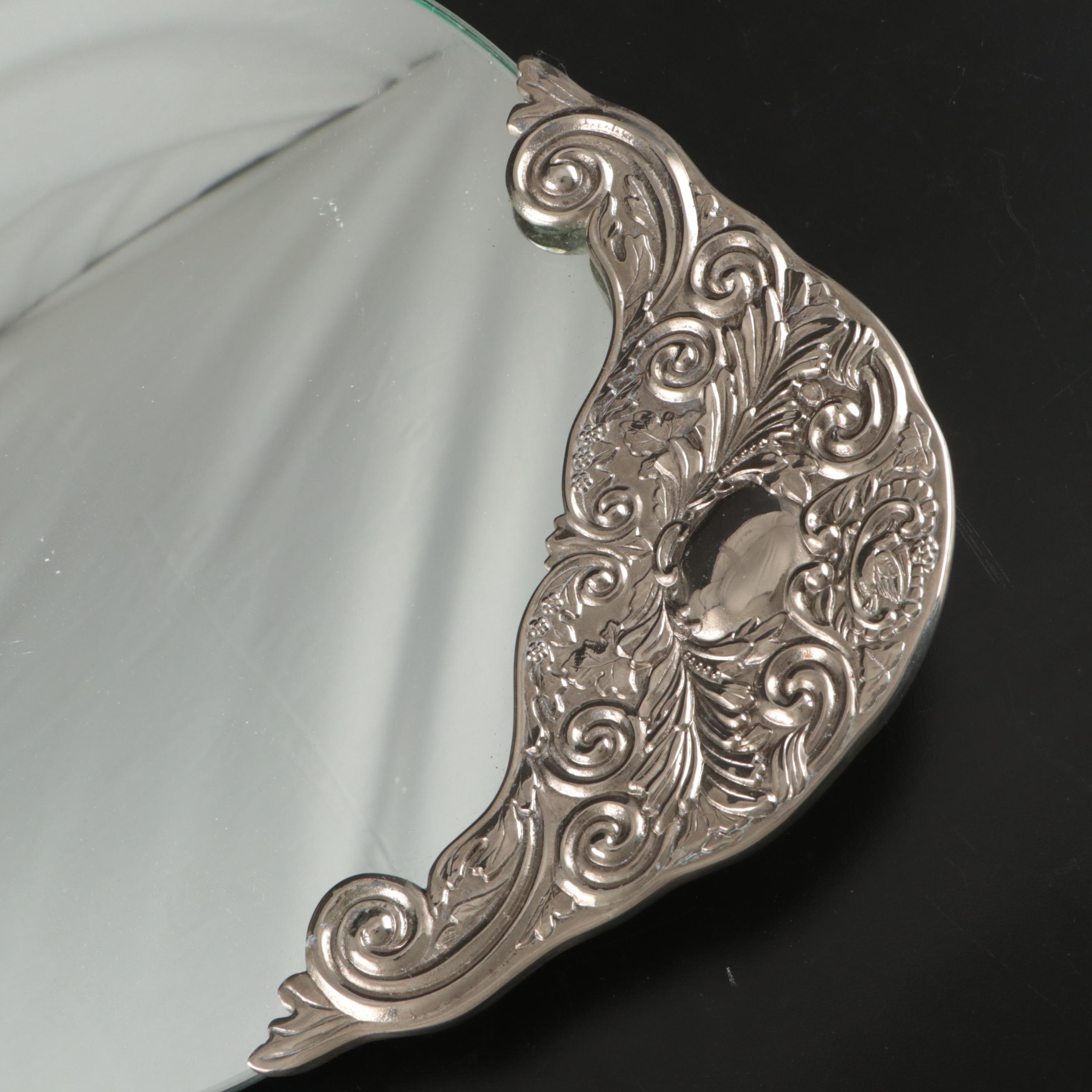 Victorian Style Repousse Silver Vanity Set with Mirrored Tray