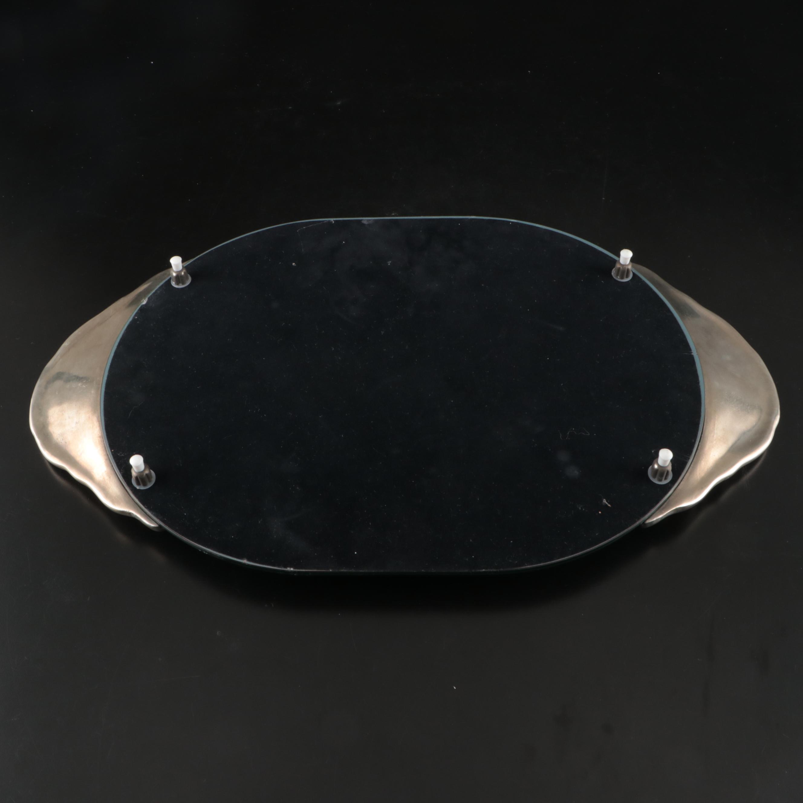 Victorian Style Repousse Silver Vanity Set with Mirrored Tray