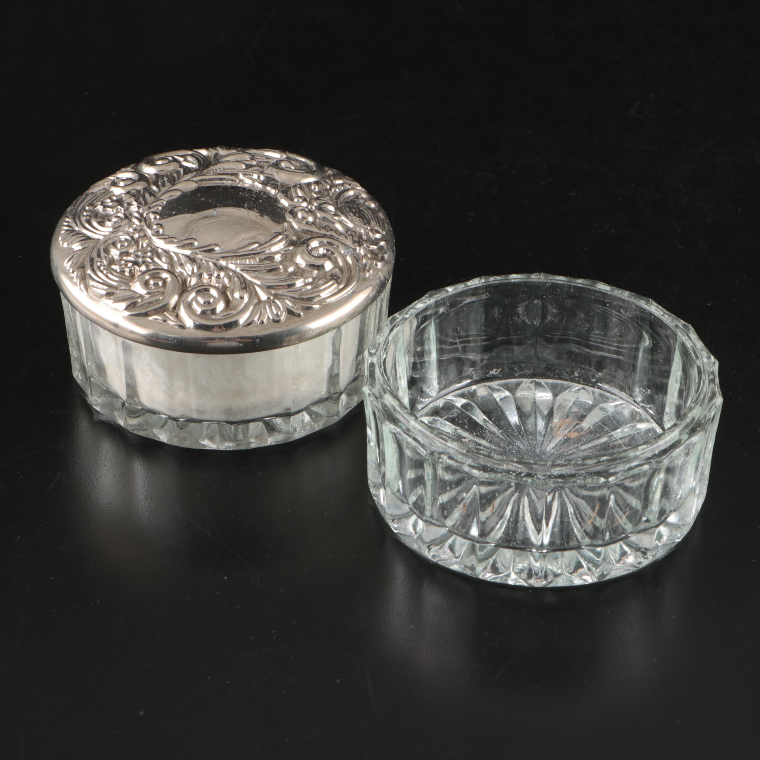 Victorian Style Repousse Silver Vanity Set with Mirrored Tray