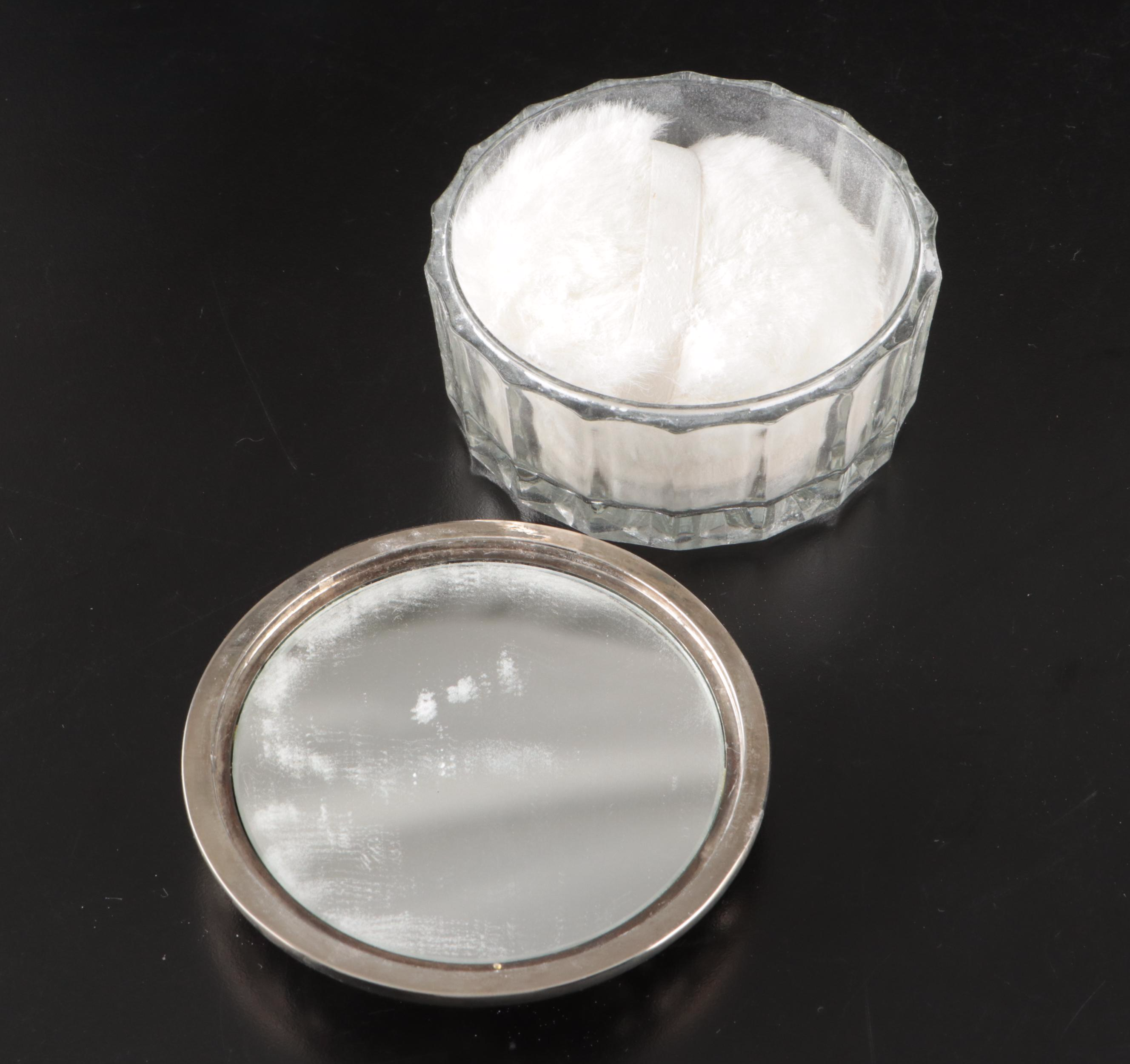 Victorian Style Repousse Silver Vanity Set with Mirrored Tray