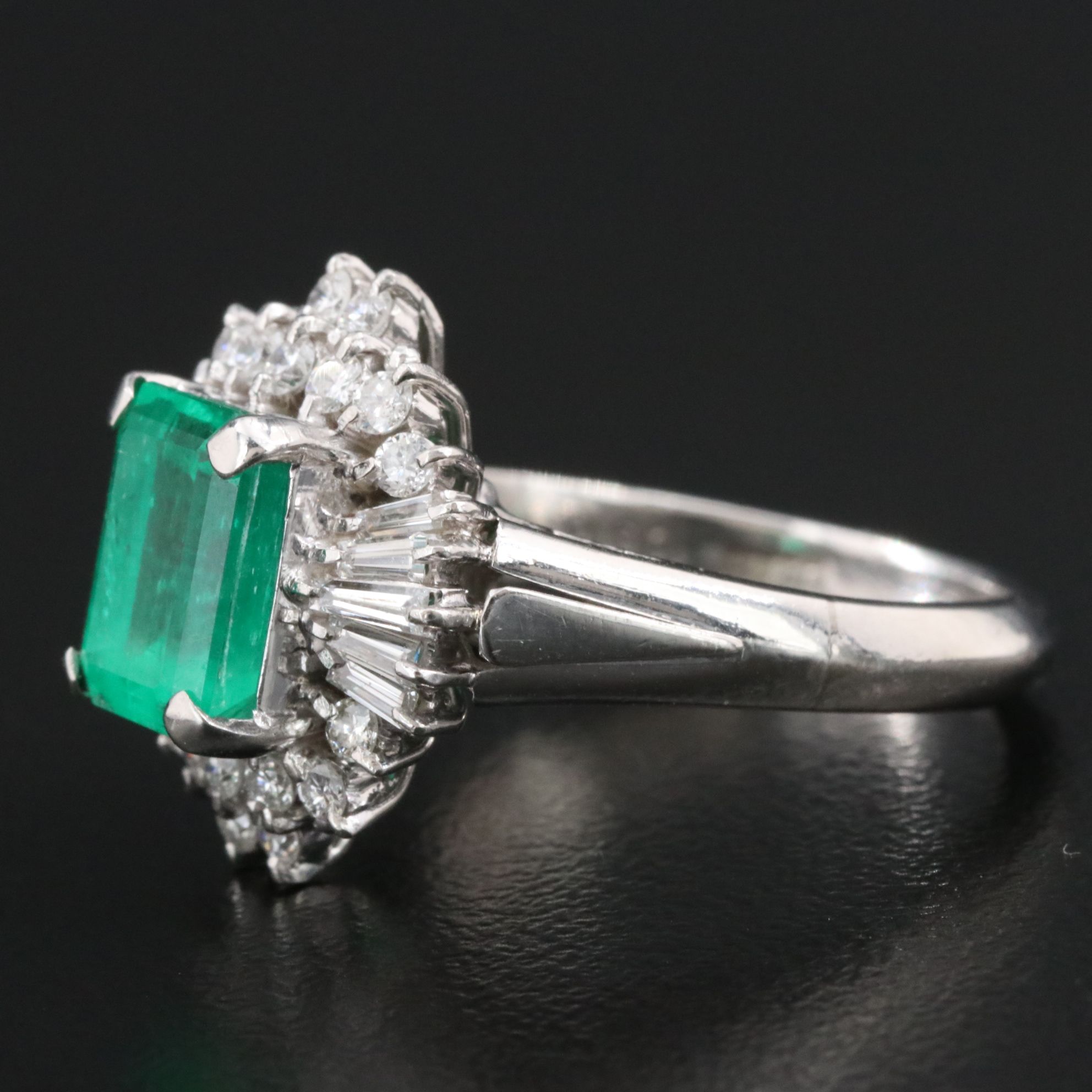 Platinum 1.88 CT Colombian Emerald and Diamond Ring with GIA Report