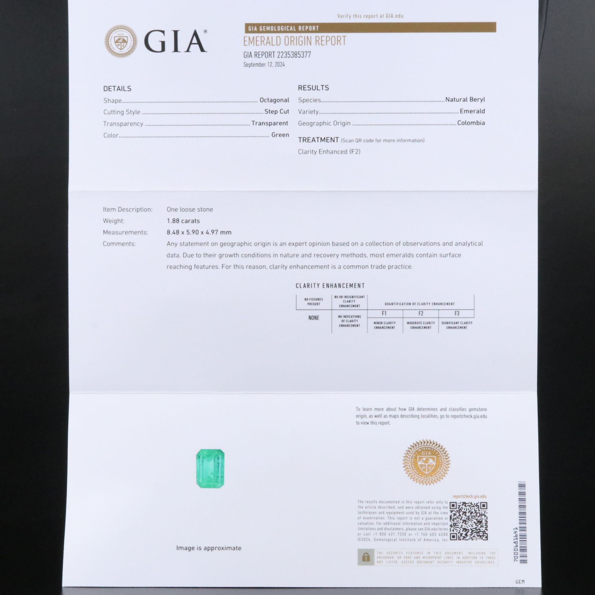 Platinum 1.88 CT Colombian Emerald and Diamond Ring with GIA Report