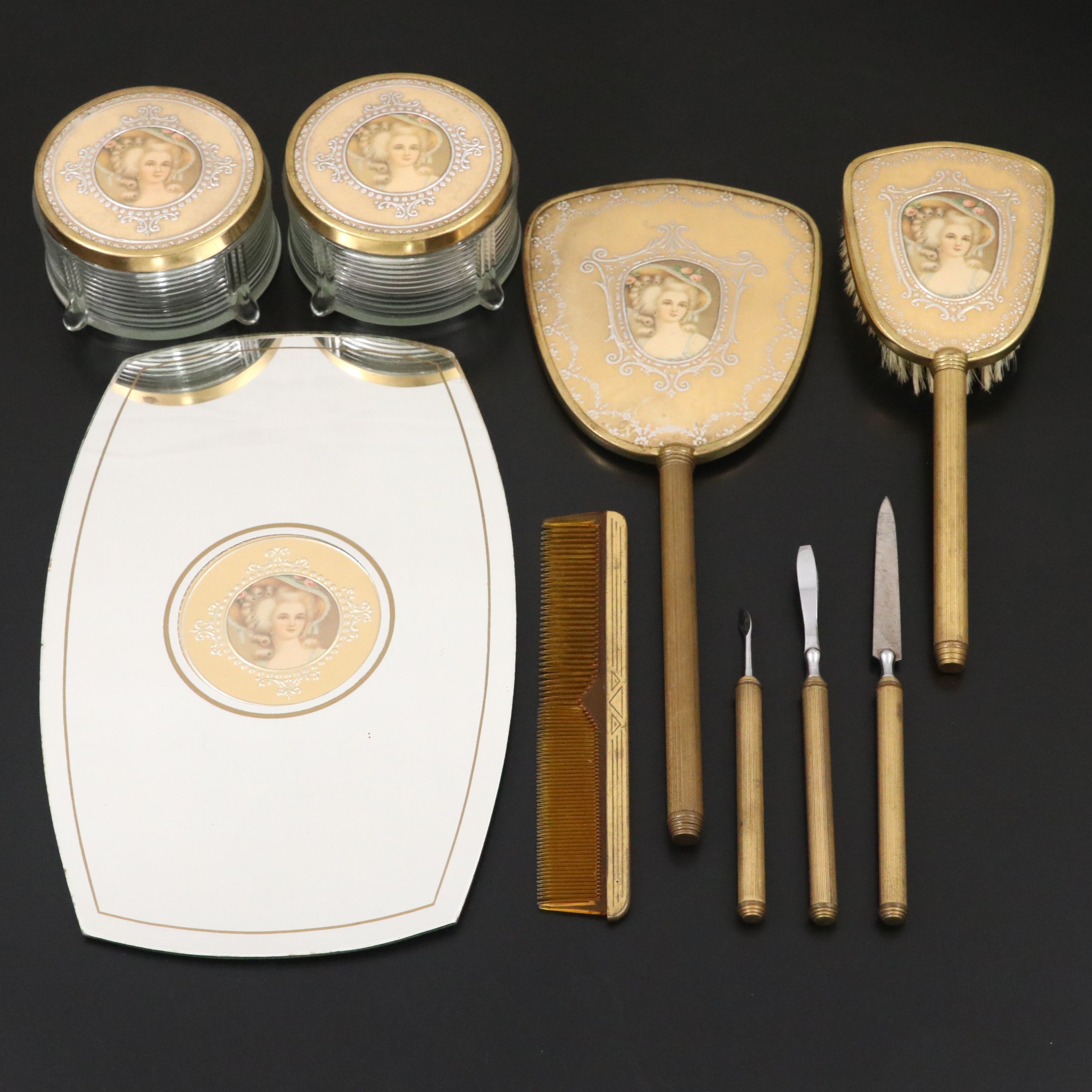 22K Gilt Accented Vanity Accessories Set, Early 20th Century