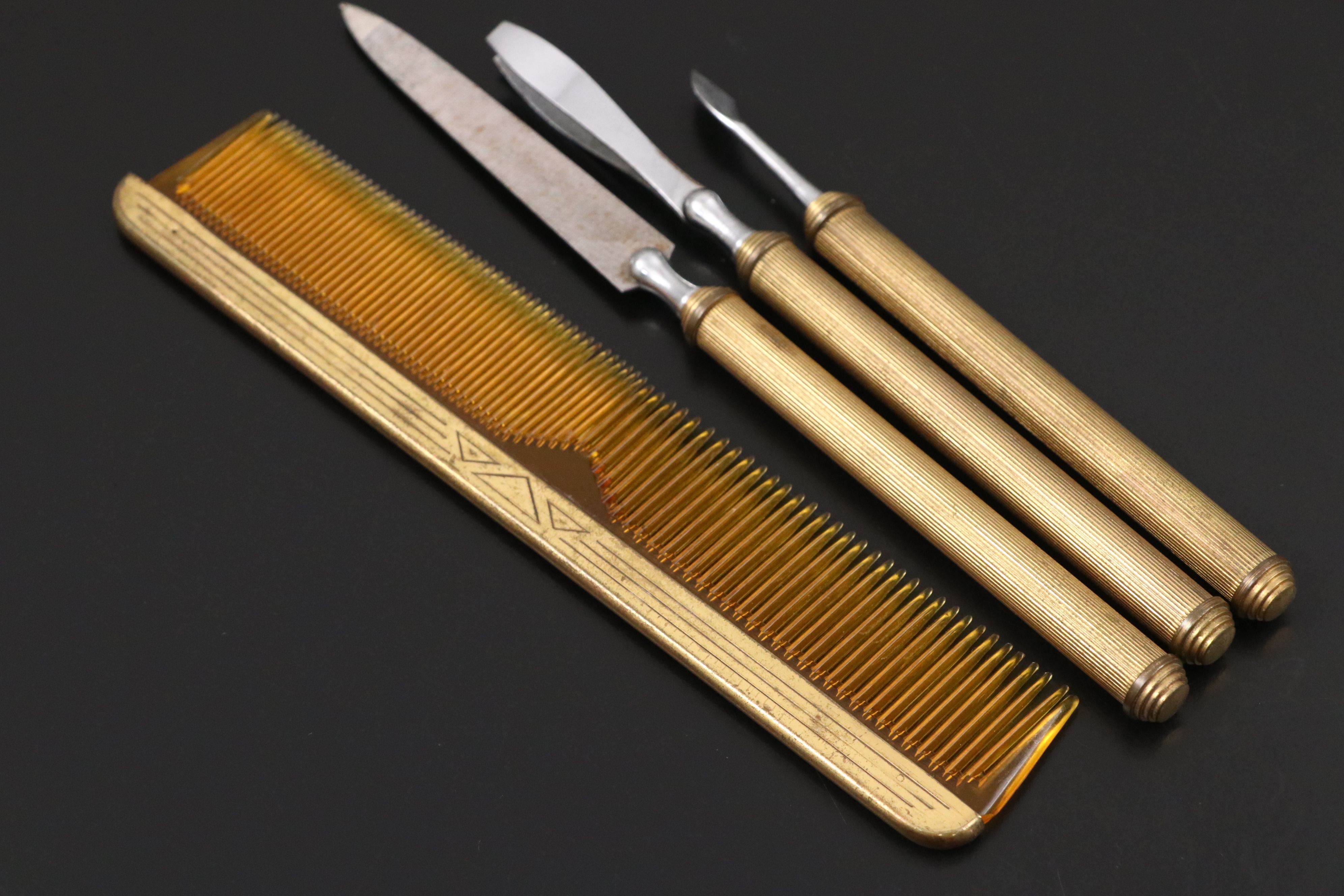 22K Gilt Accented Vanity Accessories Set, Early 20th Century