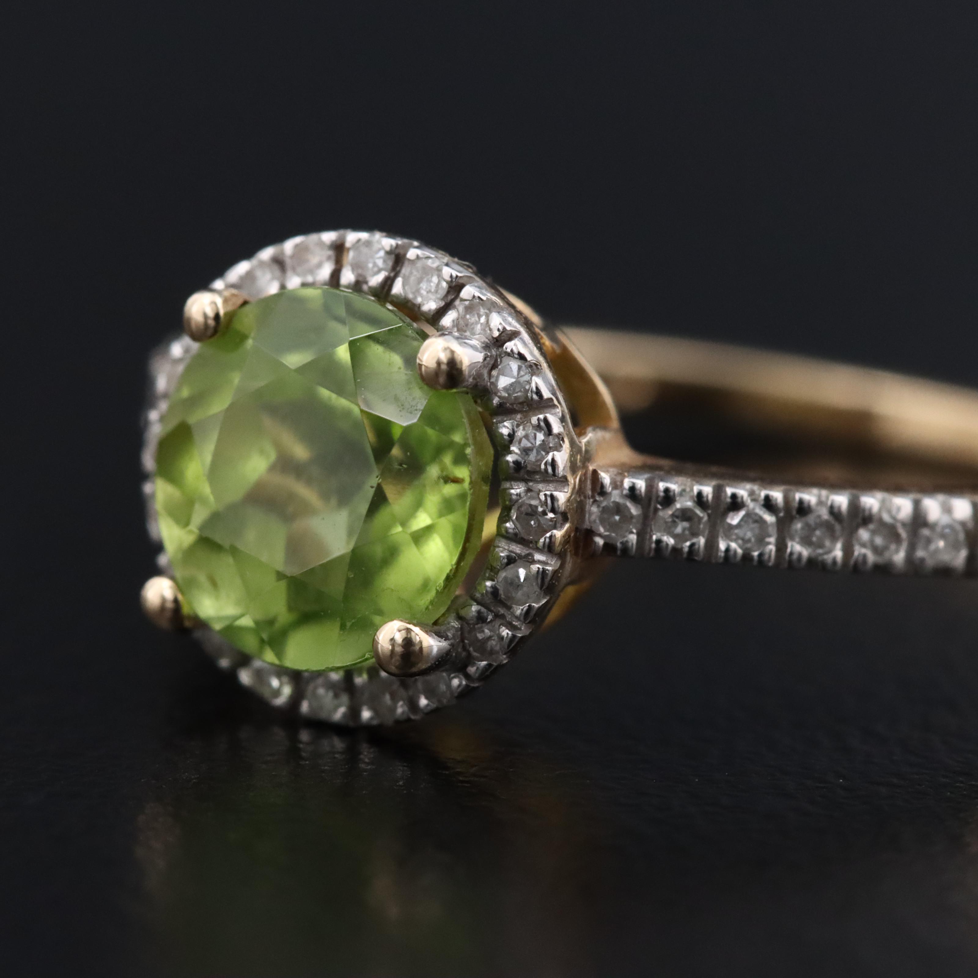 14K Peridot and Diamond Ring