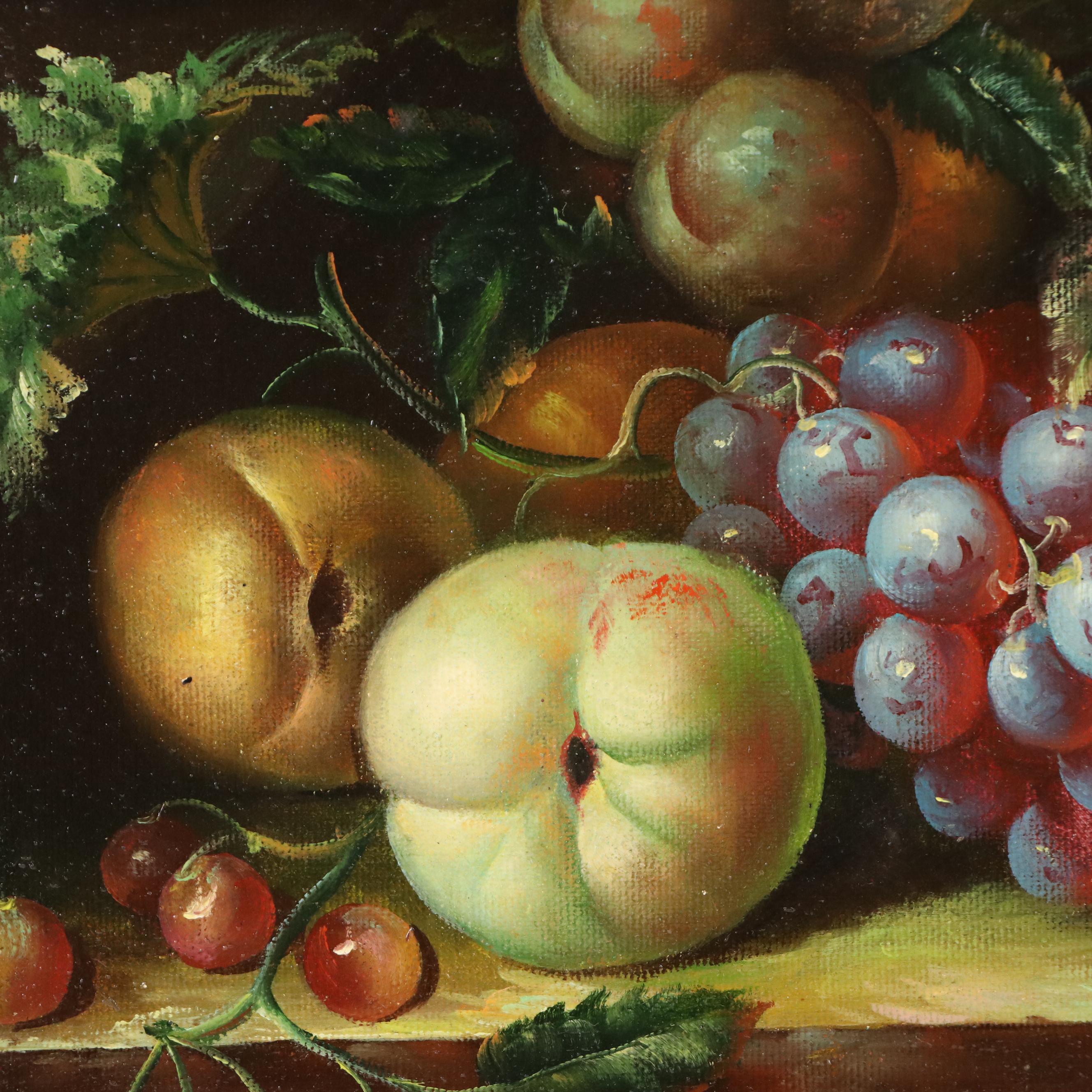 Still Life Oil Painting with Apples and Grapes, 20th-21st Century
