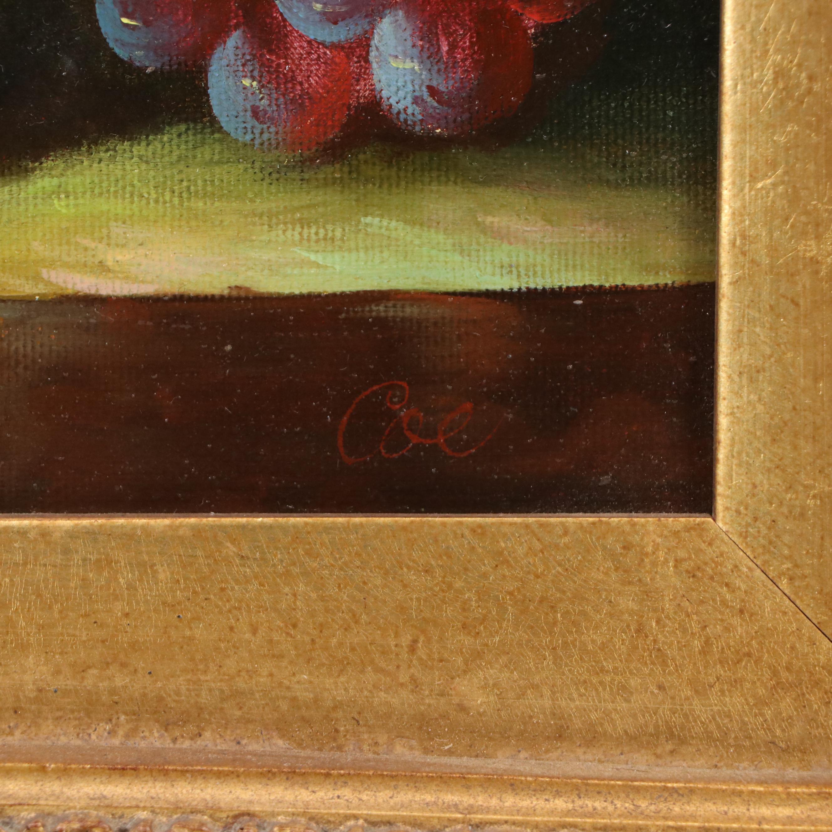 Still Life Oil Painting with Apples and Grapes, 20th-21st Century