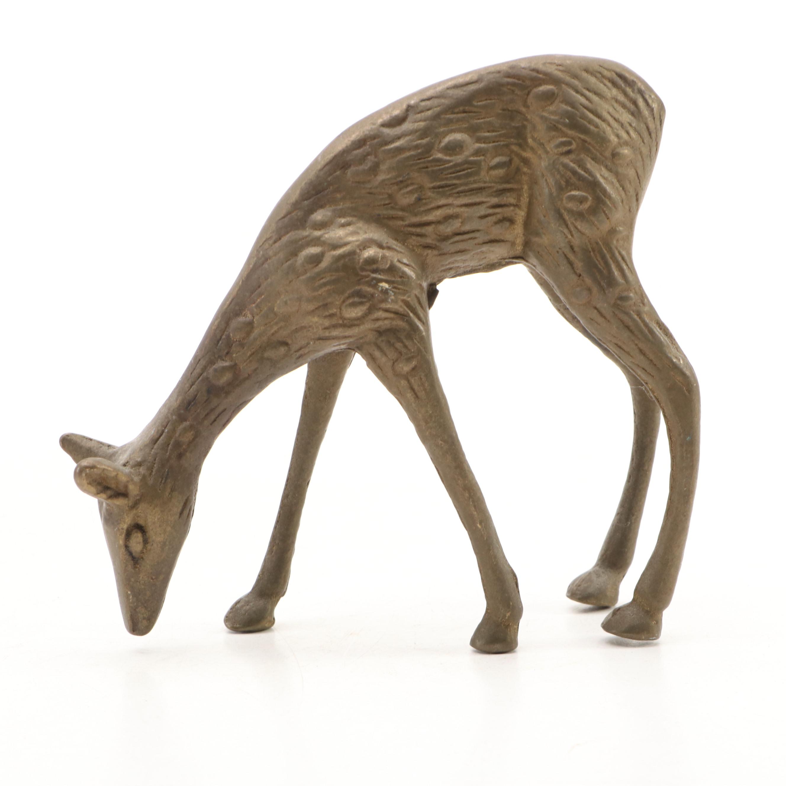 Brass Cattail with Enamel Butterfly Figure and Brass White-Tailed Fawn