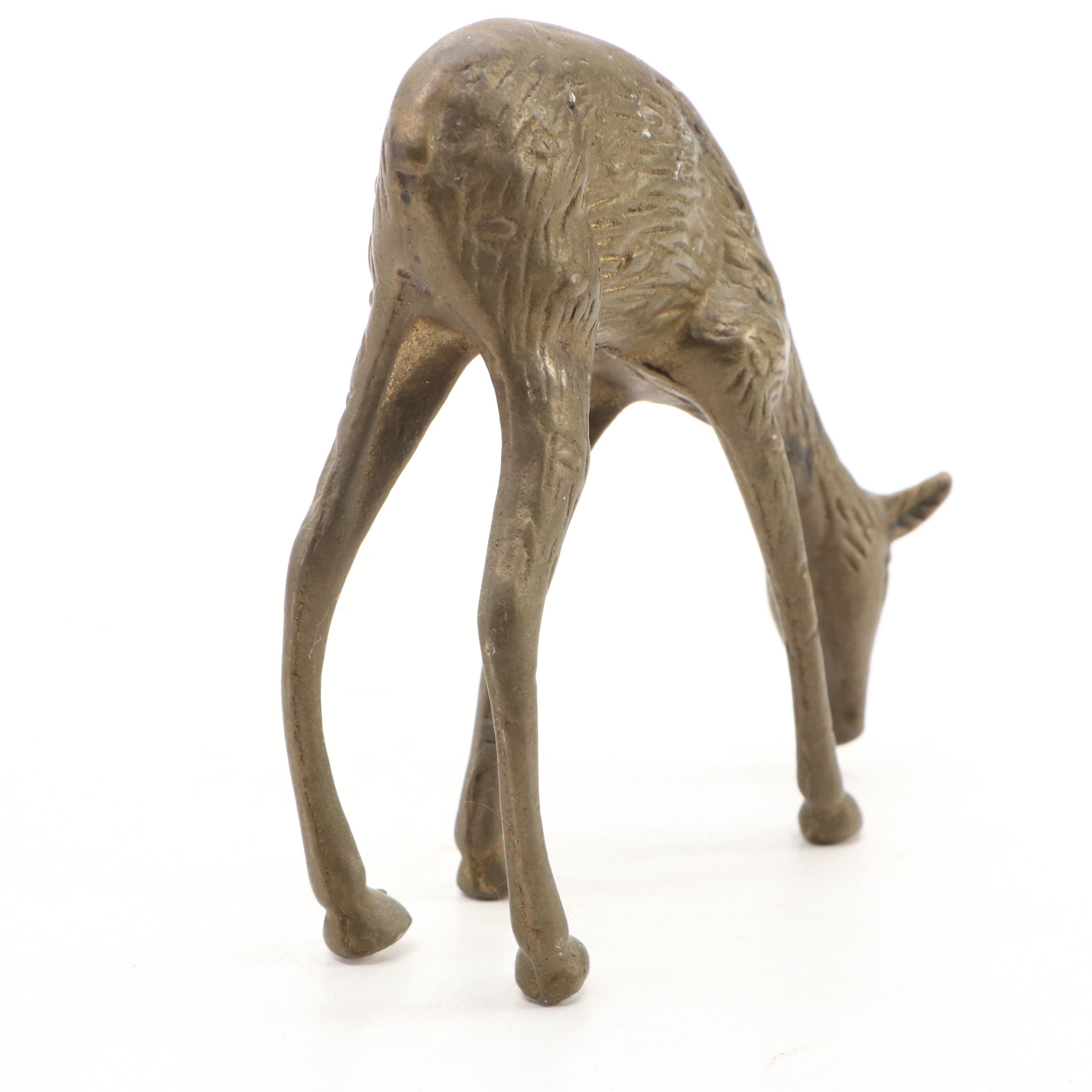 Brass Cattail with Enamel Butterfly Figure and Brass White-Tailed Fawn