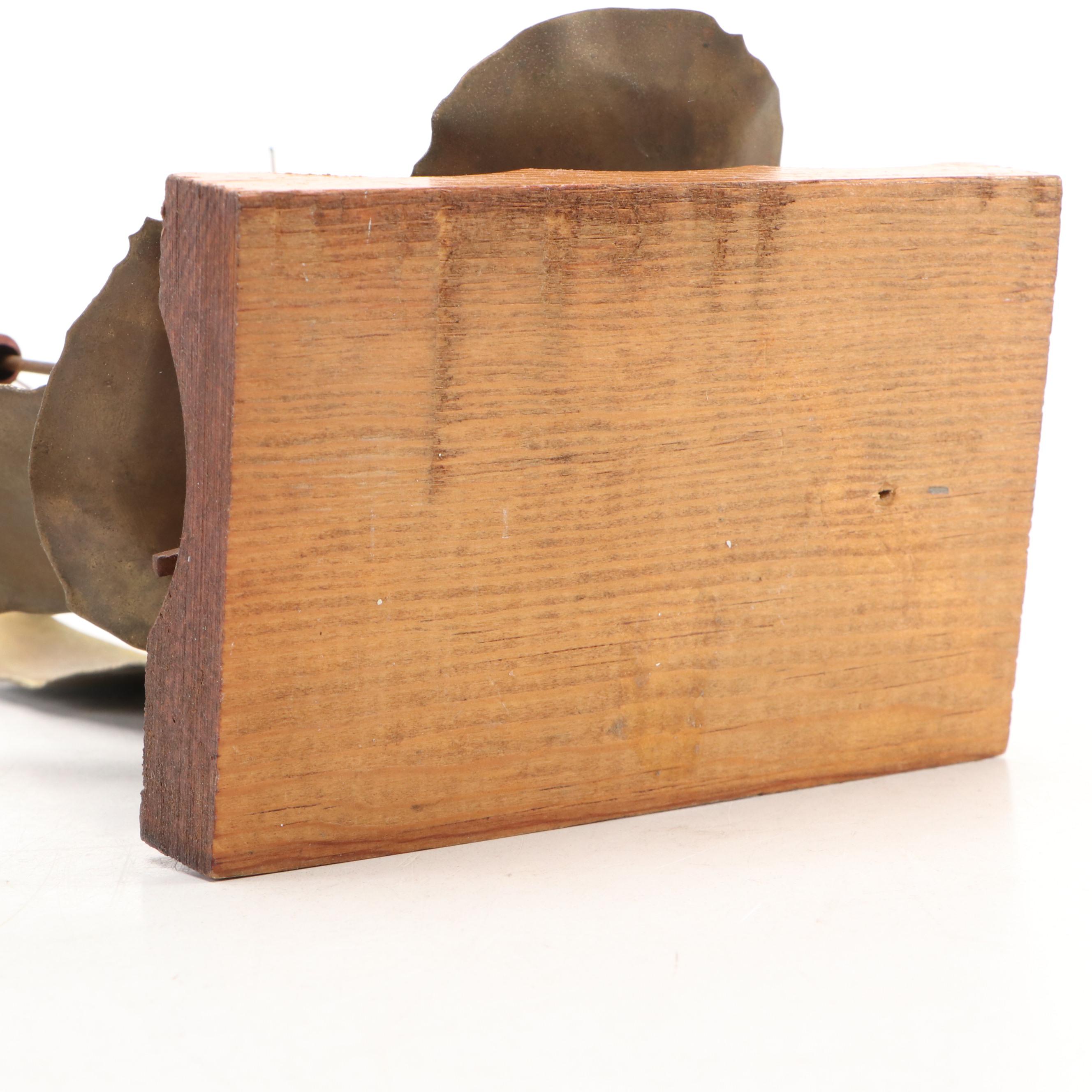 Brass Cattail with Enamel Butterfly Figure and Brass White-Tailed Fawn