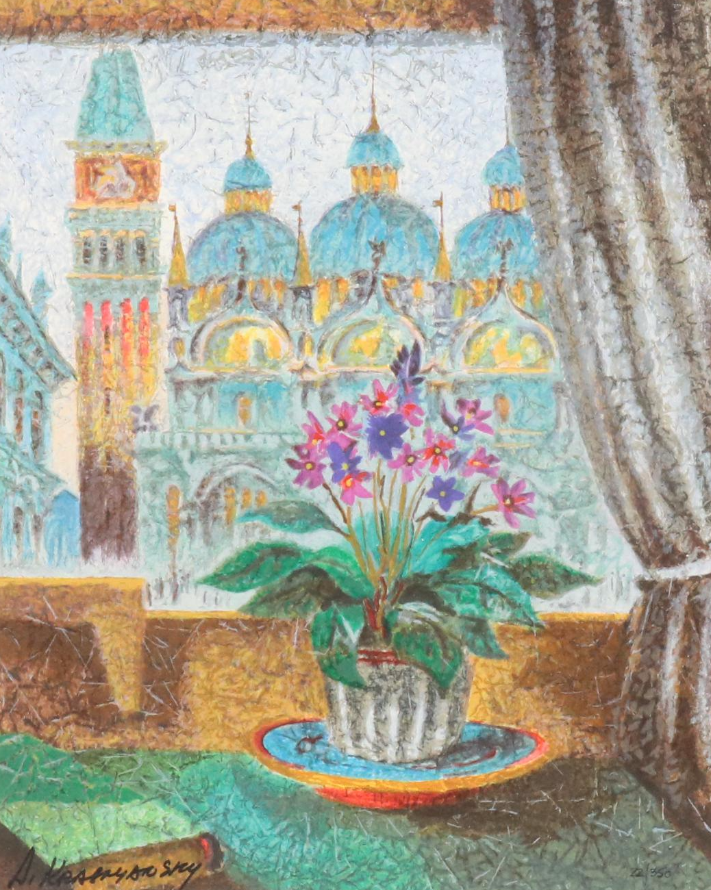 Anatole Krasnyansky Serigraph "Flowers and Venice"