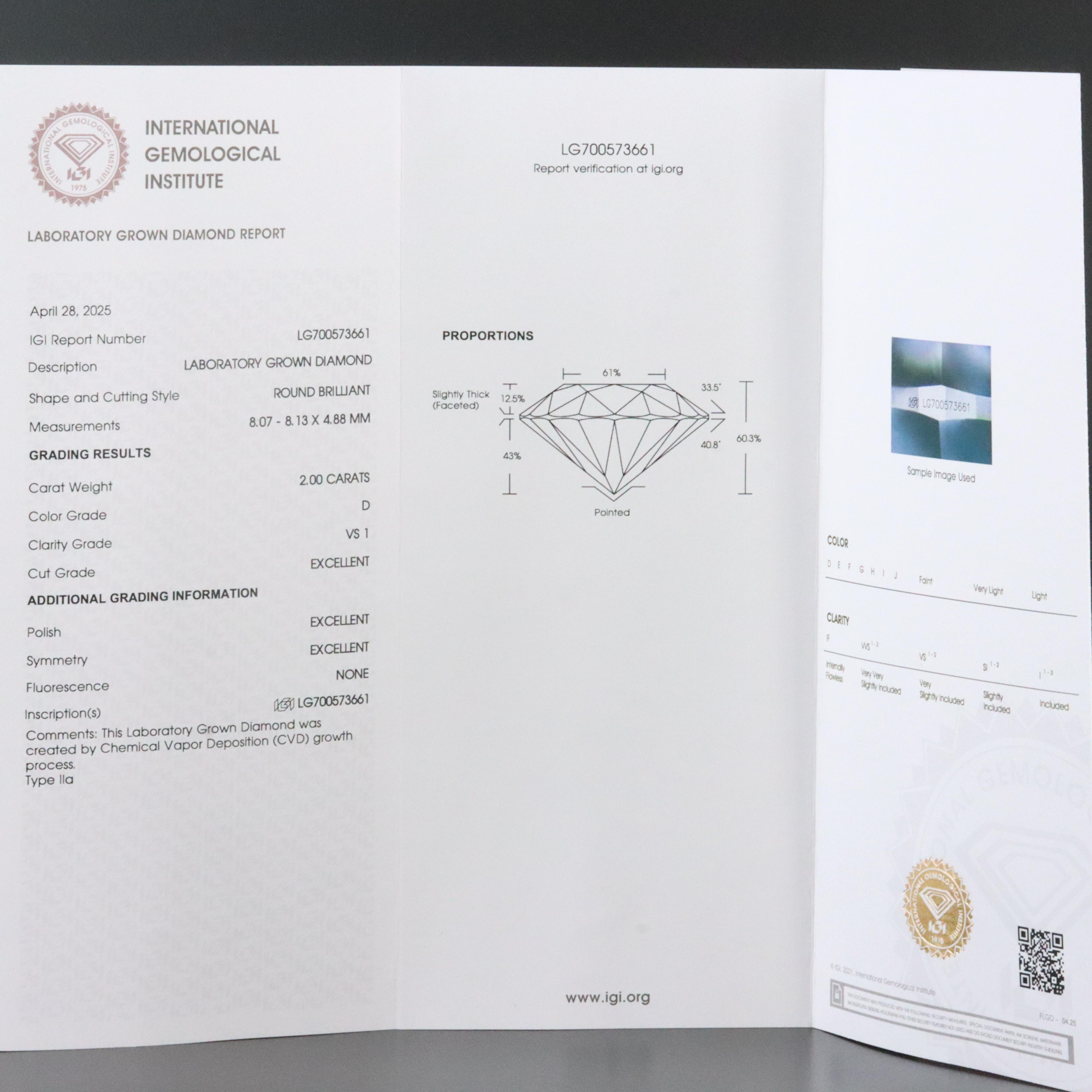 14K 2.00 CT Lab Grown Diamond Solitaire Ring with IGI Report